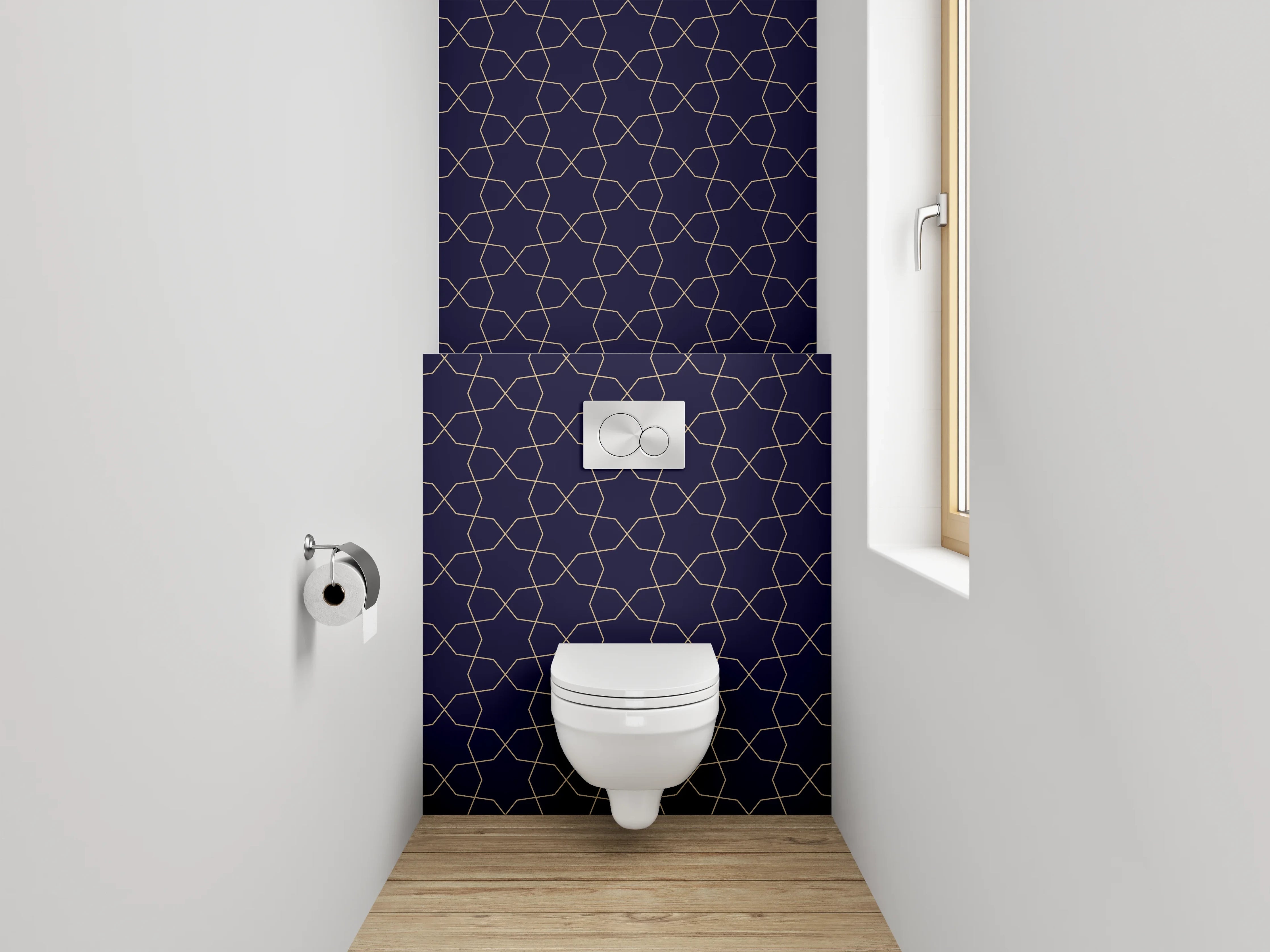 WC-Rückwand - Geometrisches Linienmuster Dunkelblau