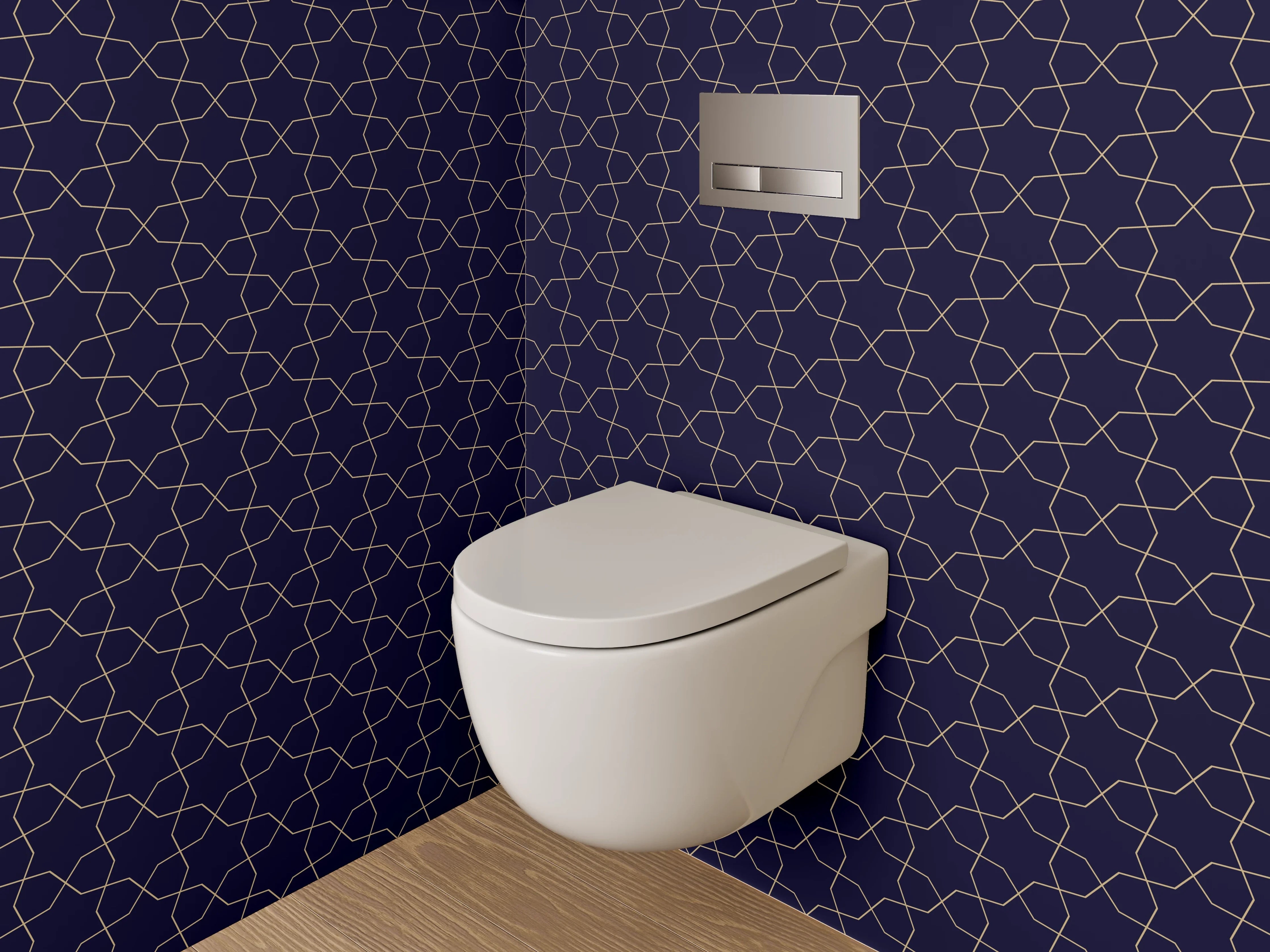 WC-Rückwand - Geometrisches Linienmuster Dunkelblau