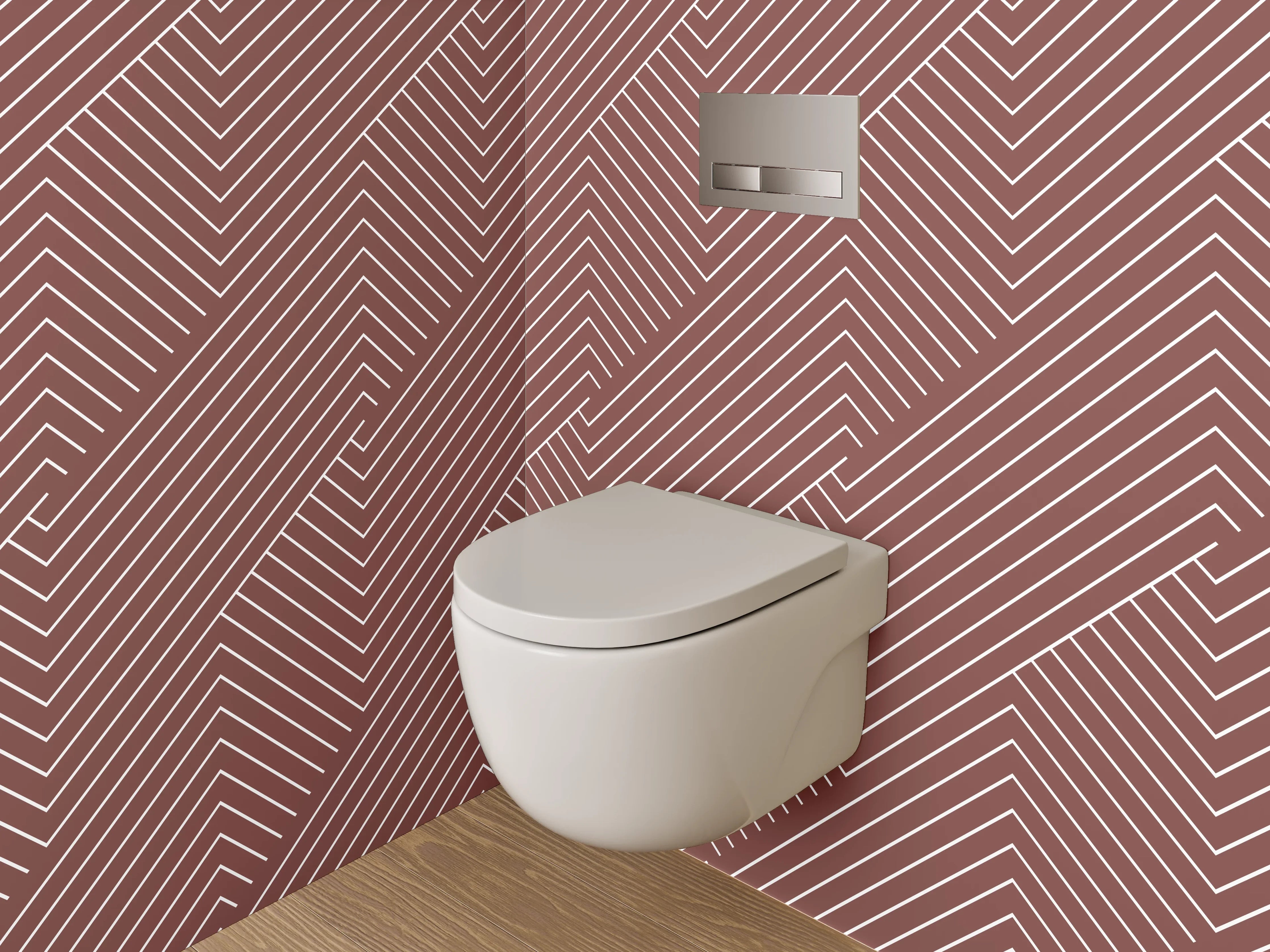 WC-Rückwand - Geometrisches Linienmuster Modern Rot