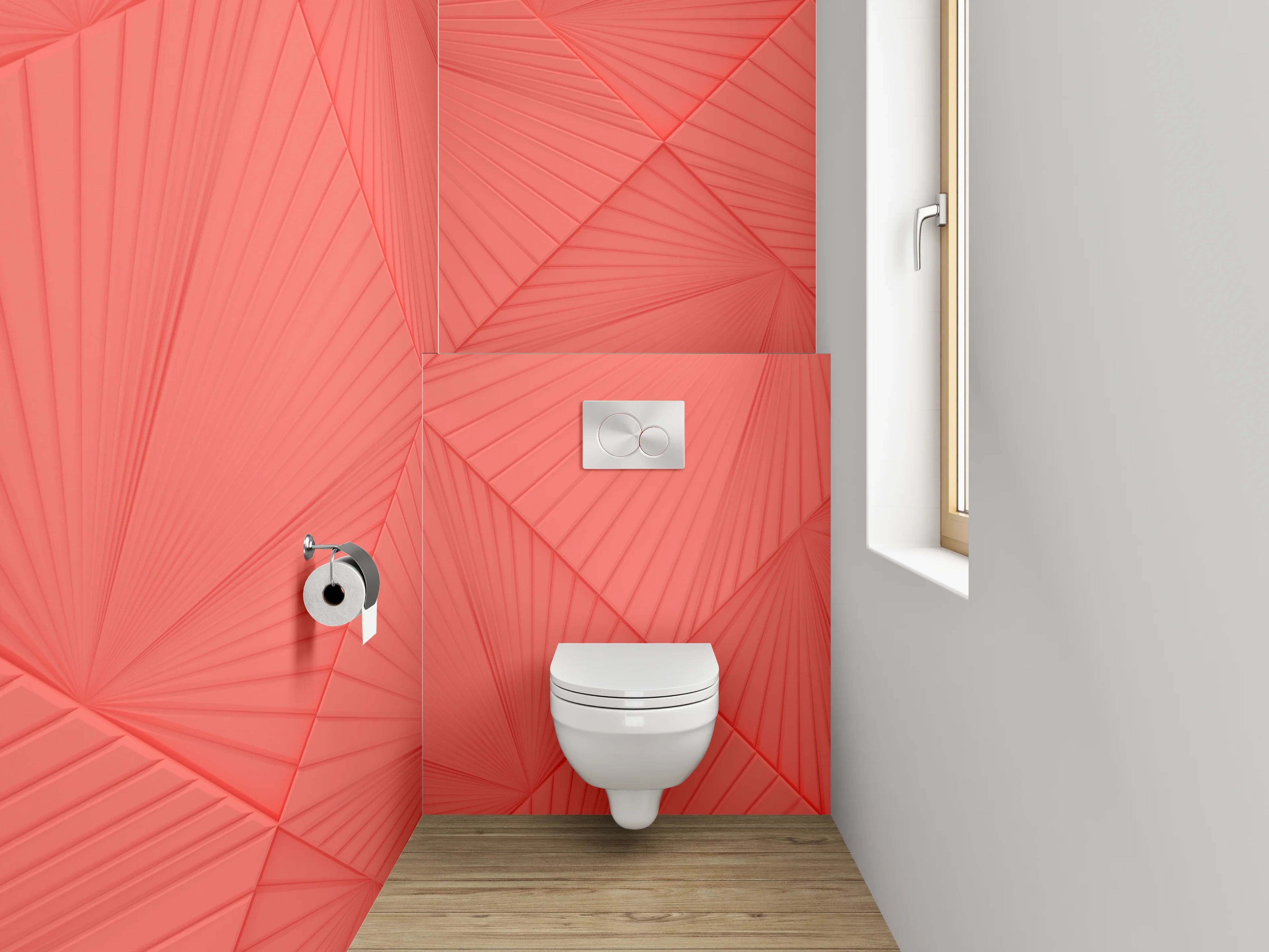 WC-Rückwand - Geometrisches Linienmuster Rot Abstrakt