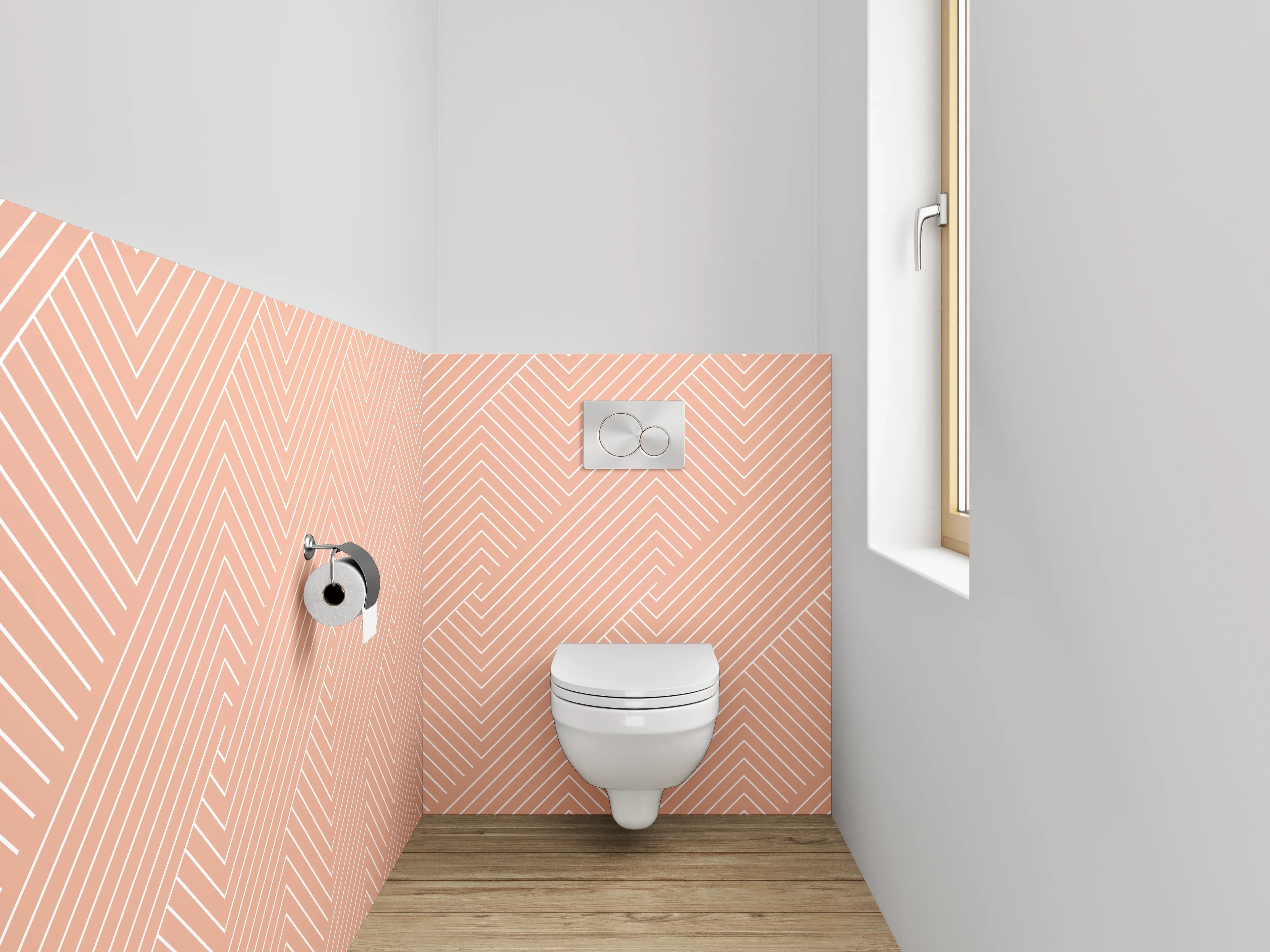 WC-Rückwand - Geometrisches Linienmuster in Beige