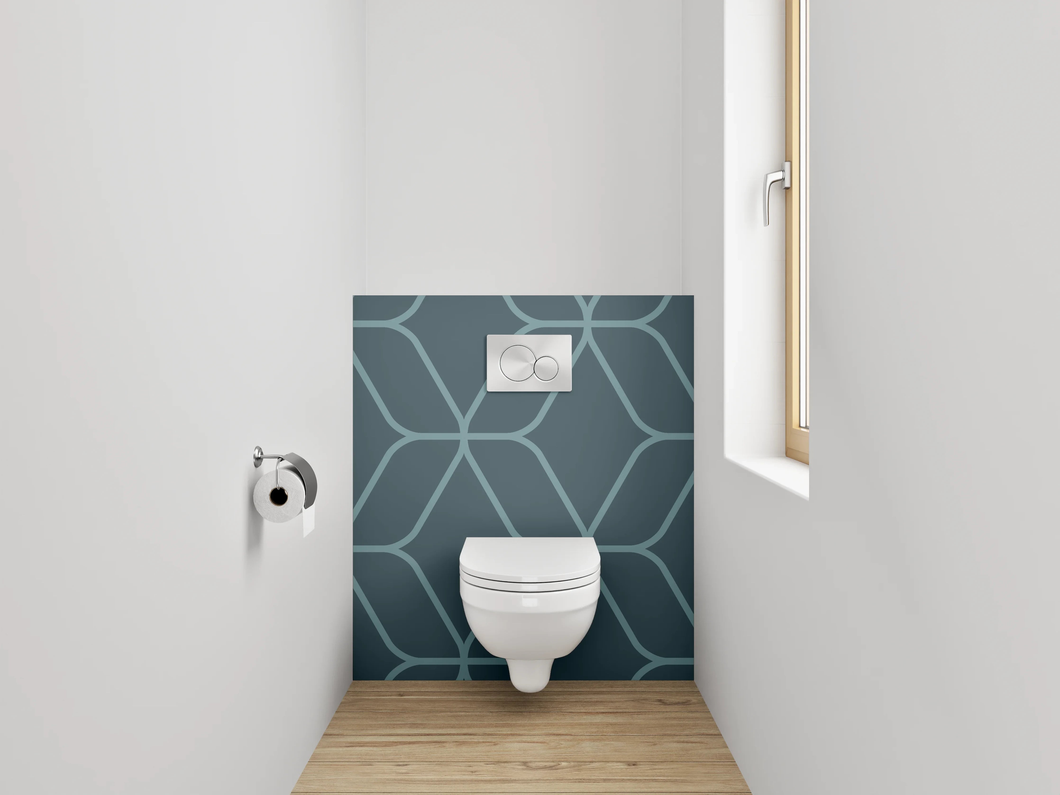 WC-Rückwand - Geometrisches Linienmuster in Blaugrün
