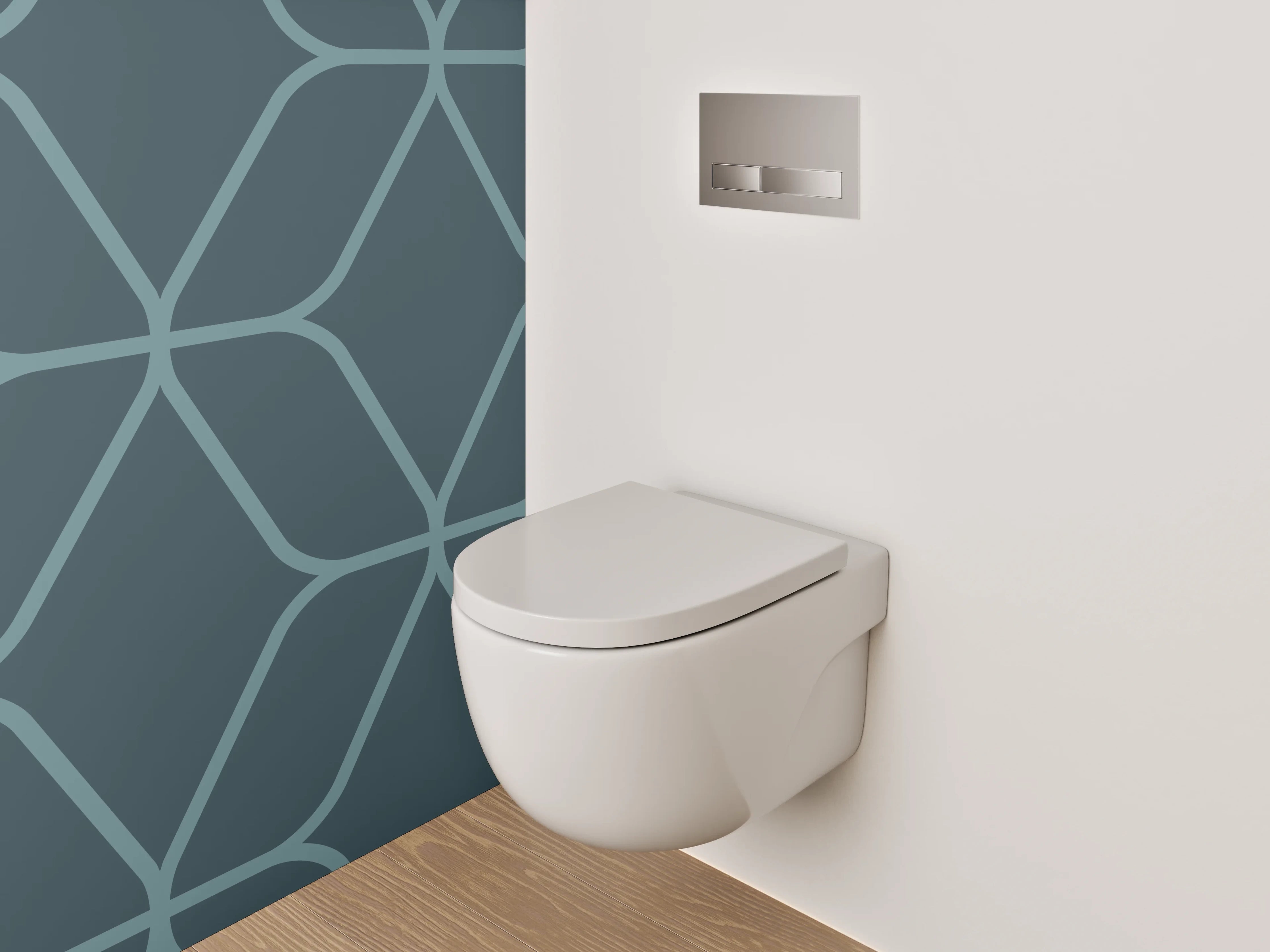 WC-Rückwand - Geometrisches Linienmuster in Blaugrün
