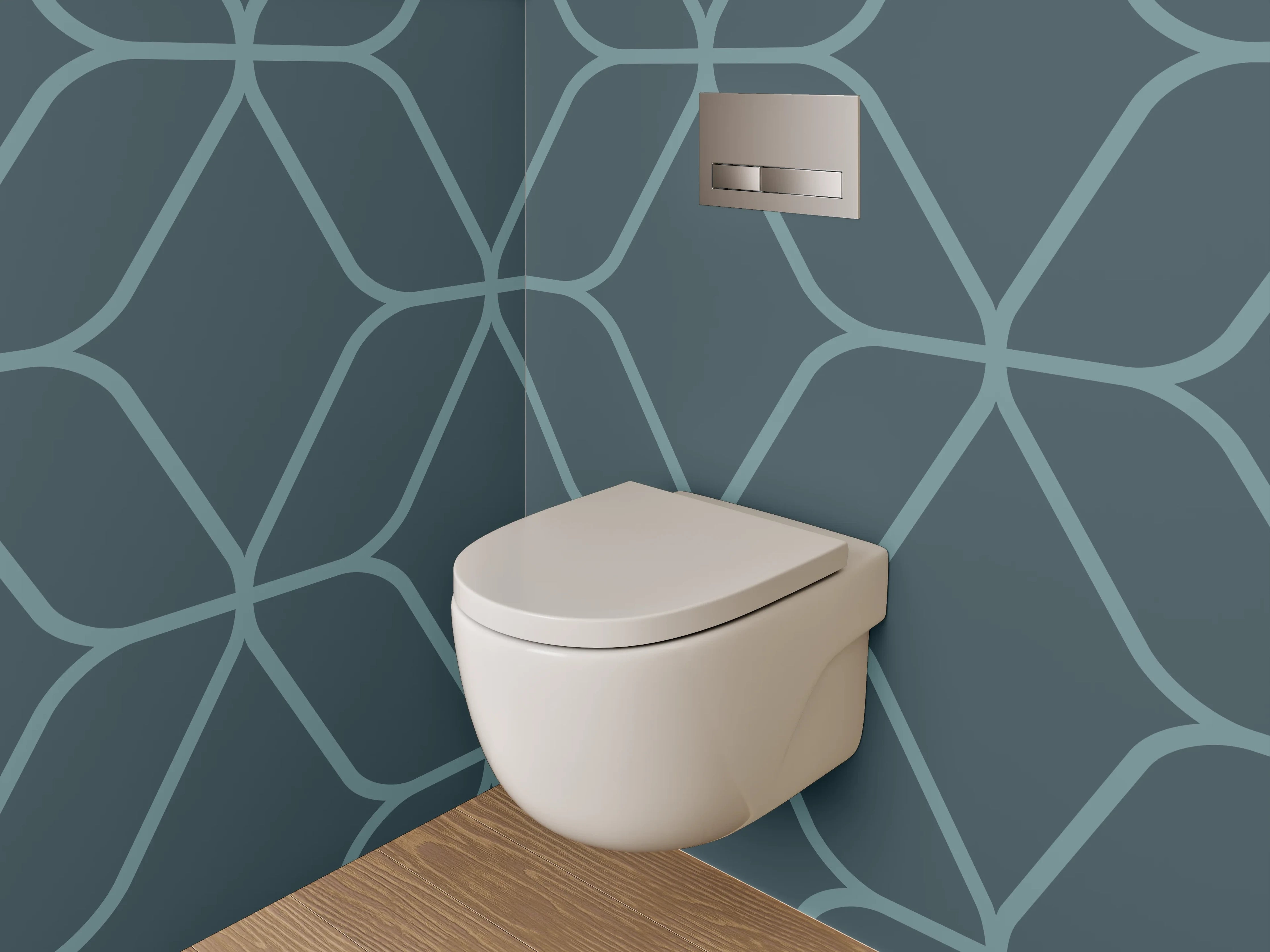 WC-Rückwand - Geometrisches Linienmuster in Blaugrün