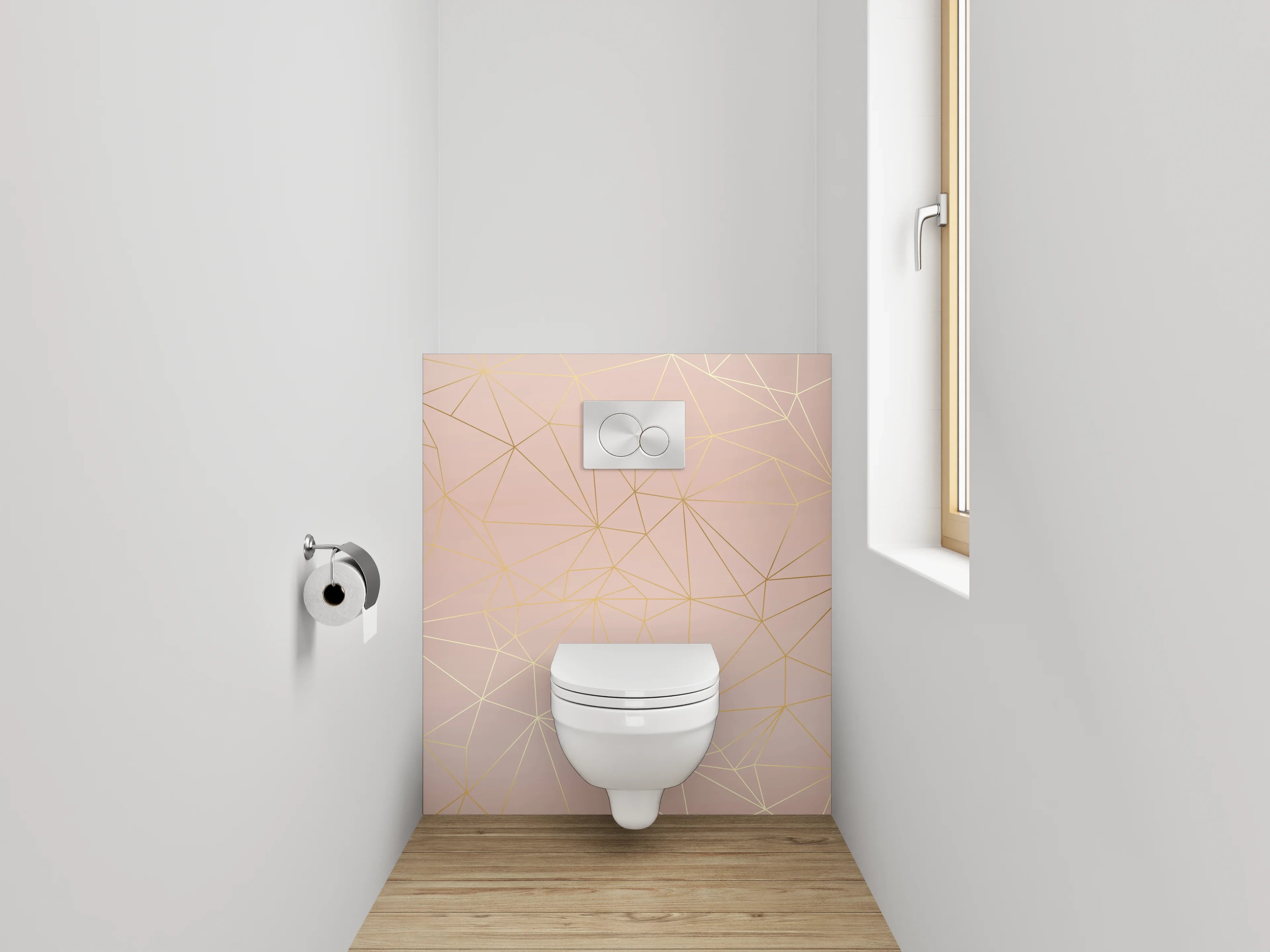 WC-Rückwand - Geometrisches Linienmuster in Rosé-Gold