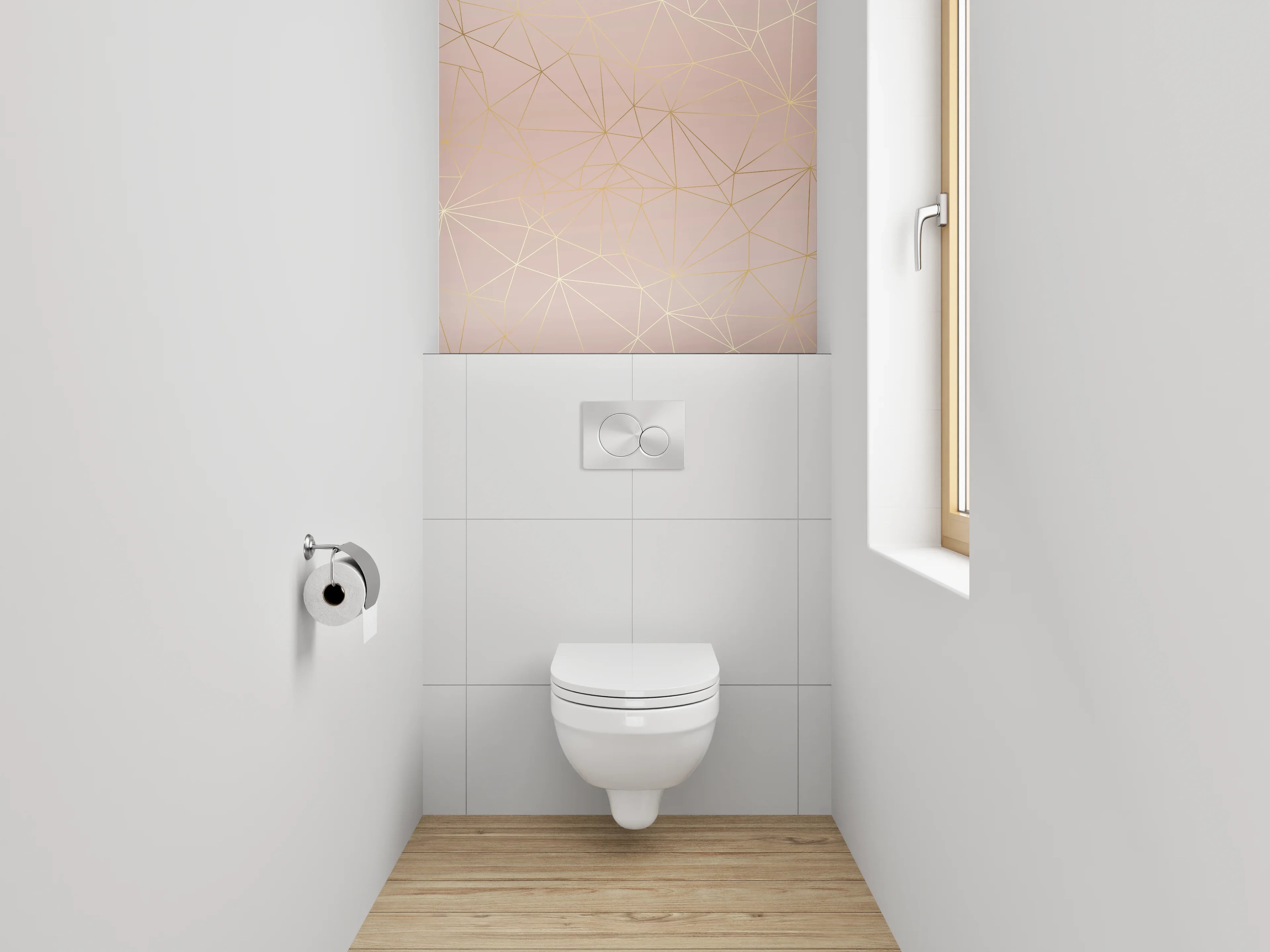 WC-Rückwand - Geometrisches Linienmuster in Rosé-Gold