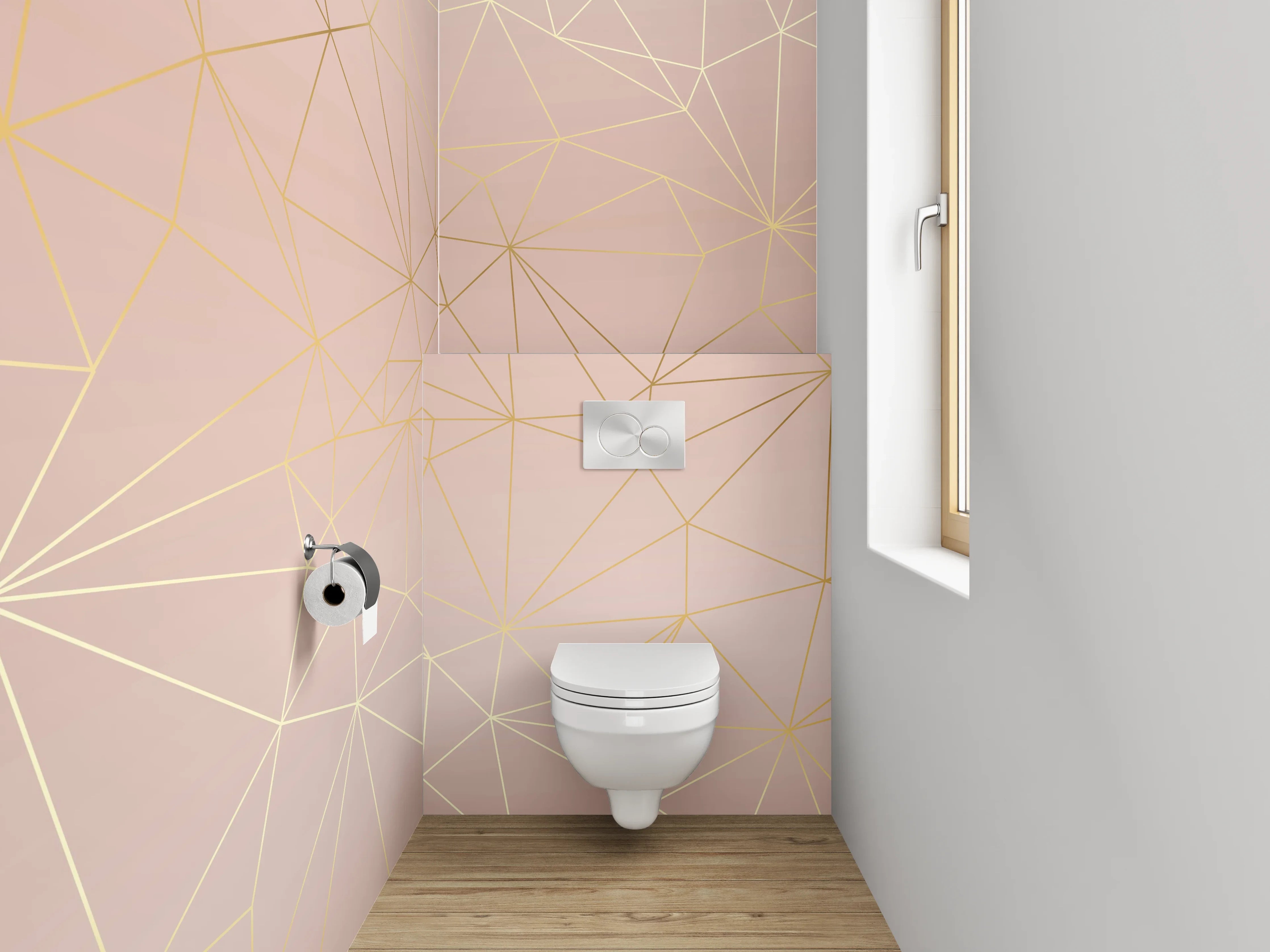 WC-Rückwand - Geometrisches Linienmuster in Rosé-Gold