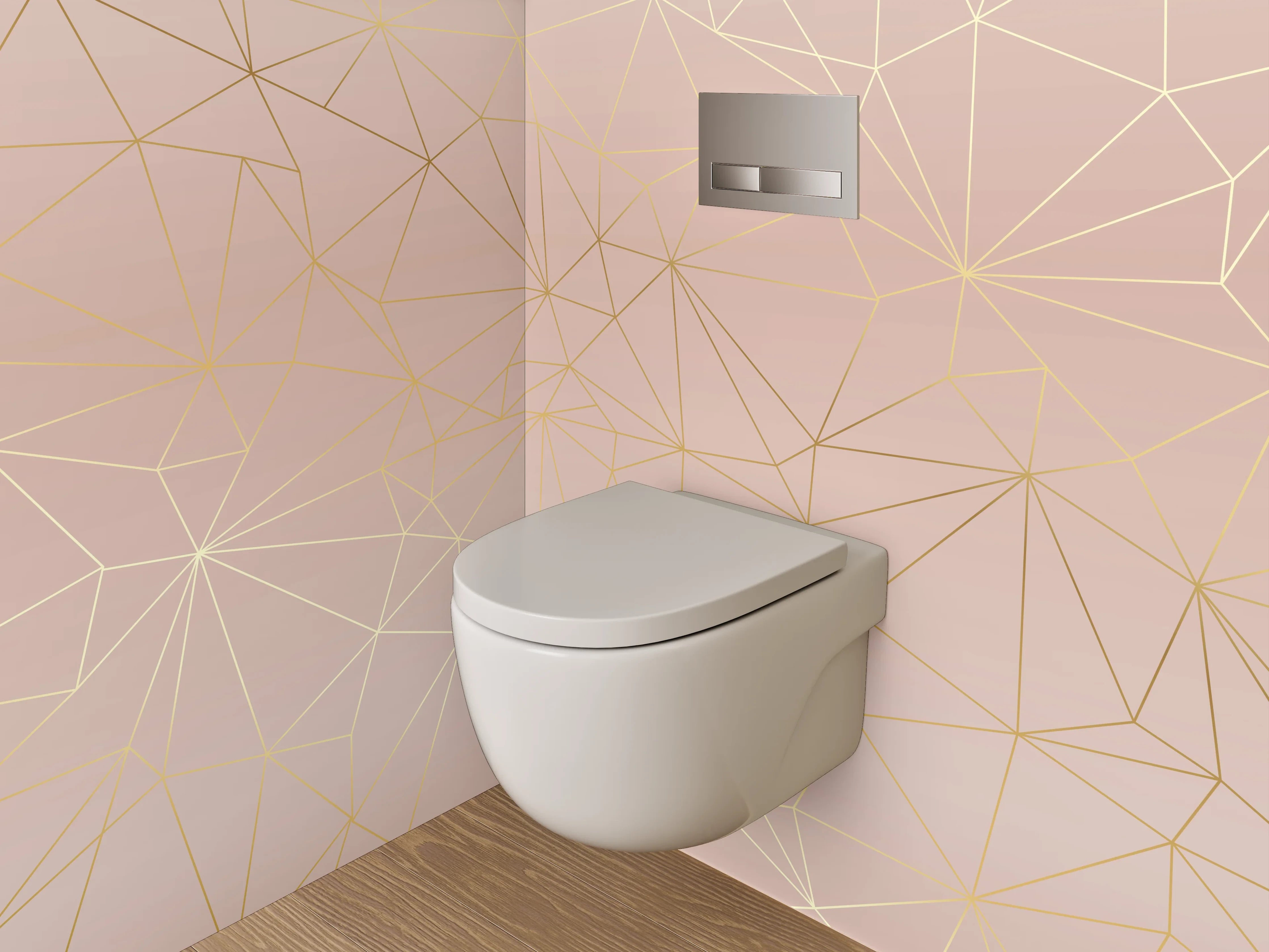 WC-Rückwand - Geometrisches Linienmuster in Rosé-Gold