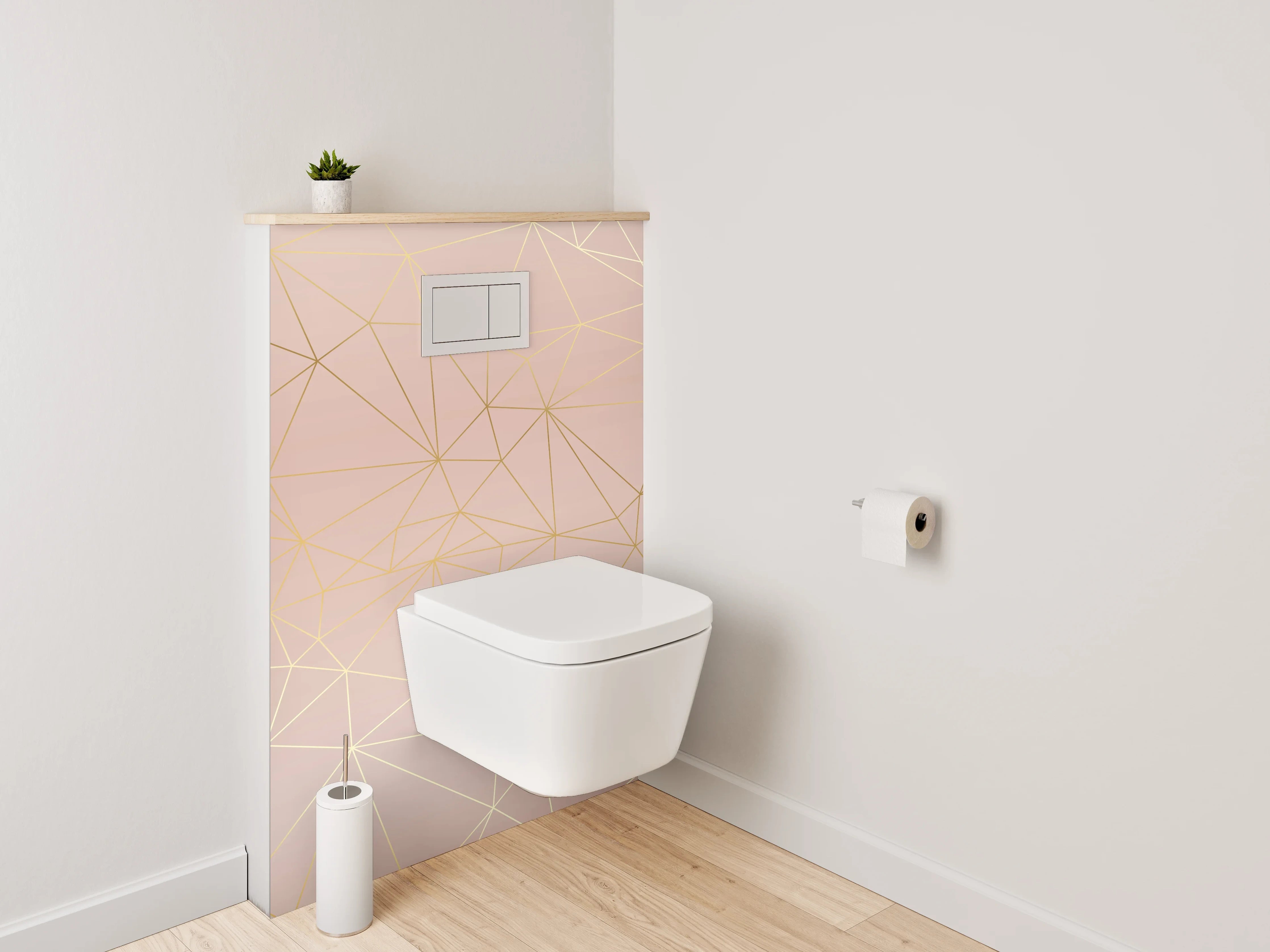 WC-Rückwand - Geometrisches Linienmuster in Rosé-Gold
