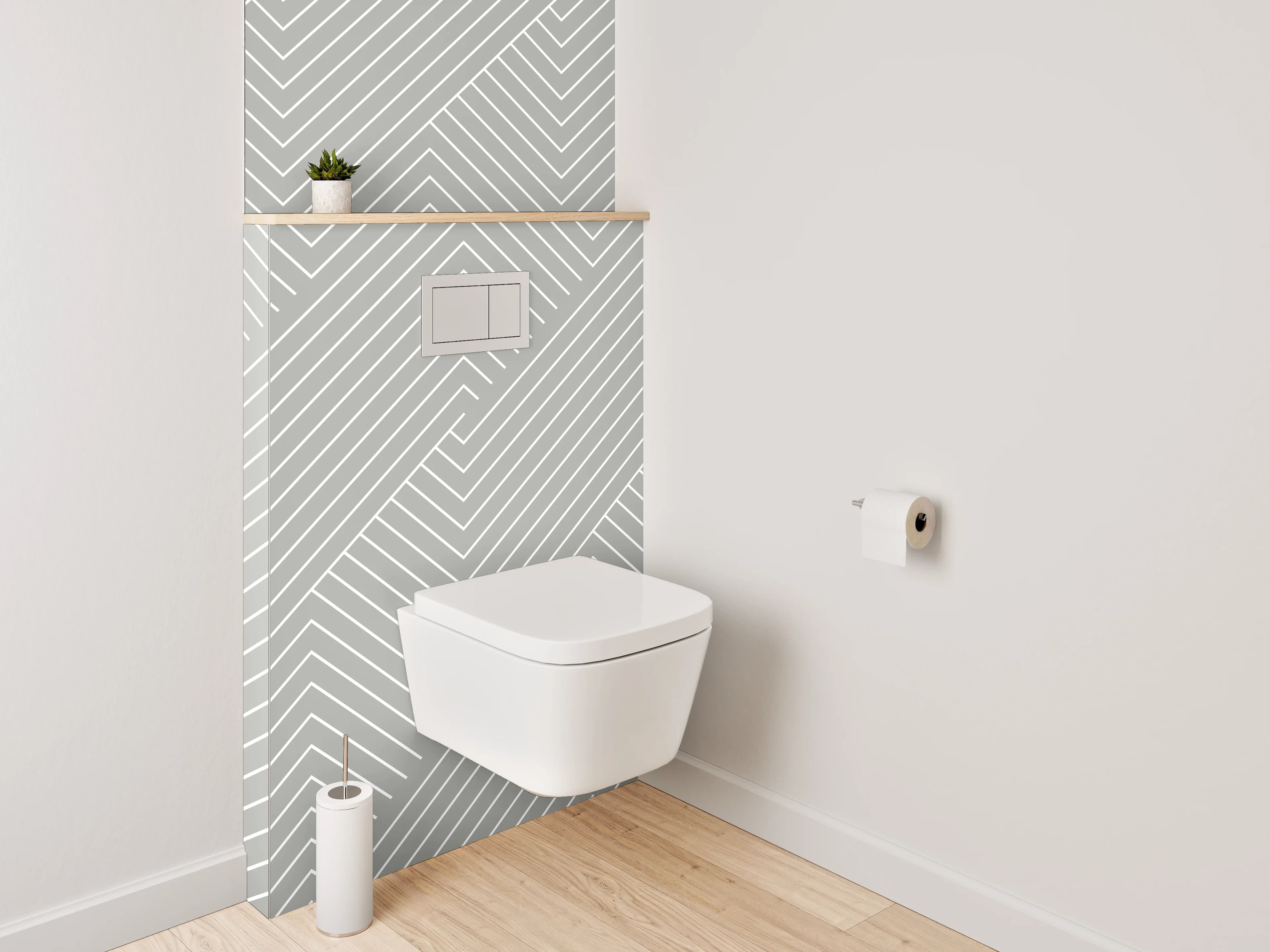 WC-Rückwand - Geometrisches Linienmuster in Weiß und Grau