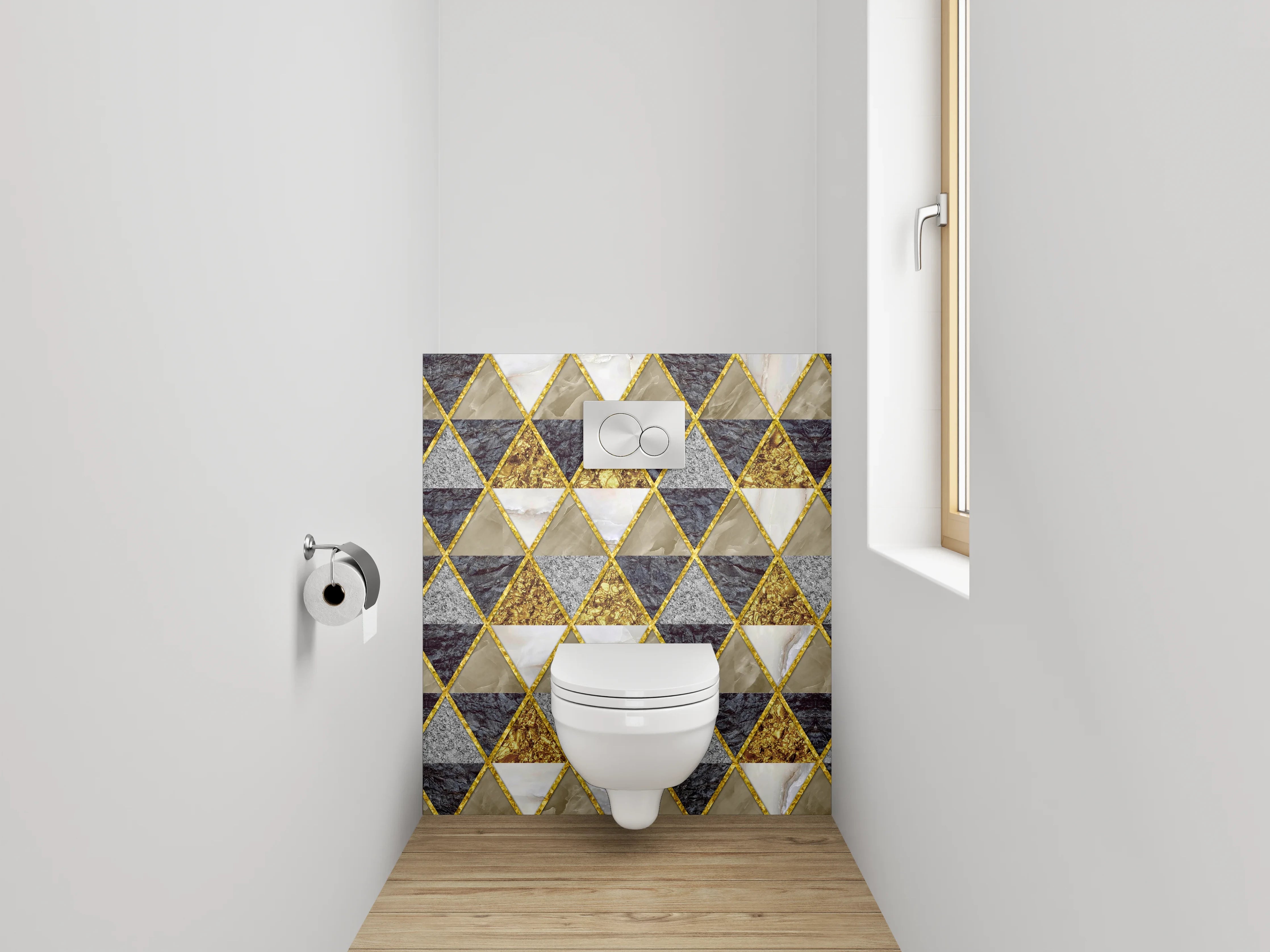 WC-Rückwand - Geometrisches Marmor-Gold-Dreiecksmuster