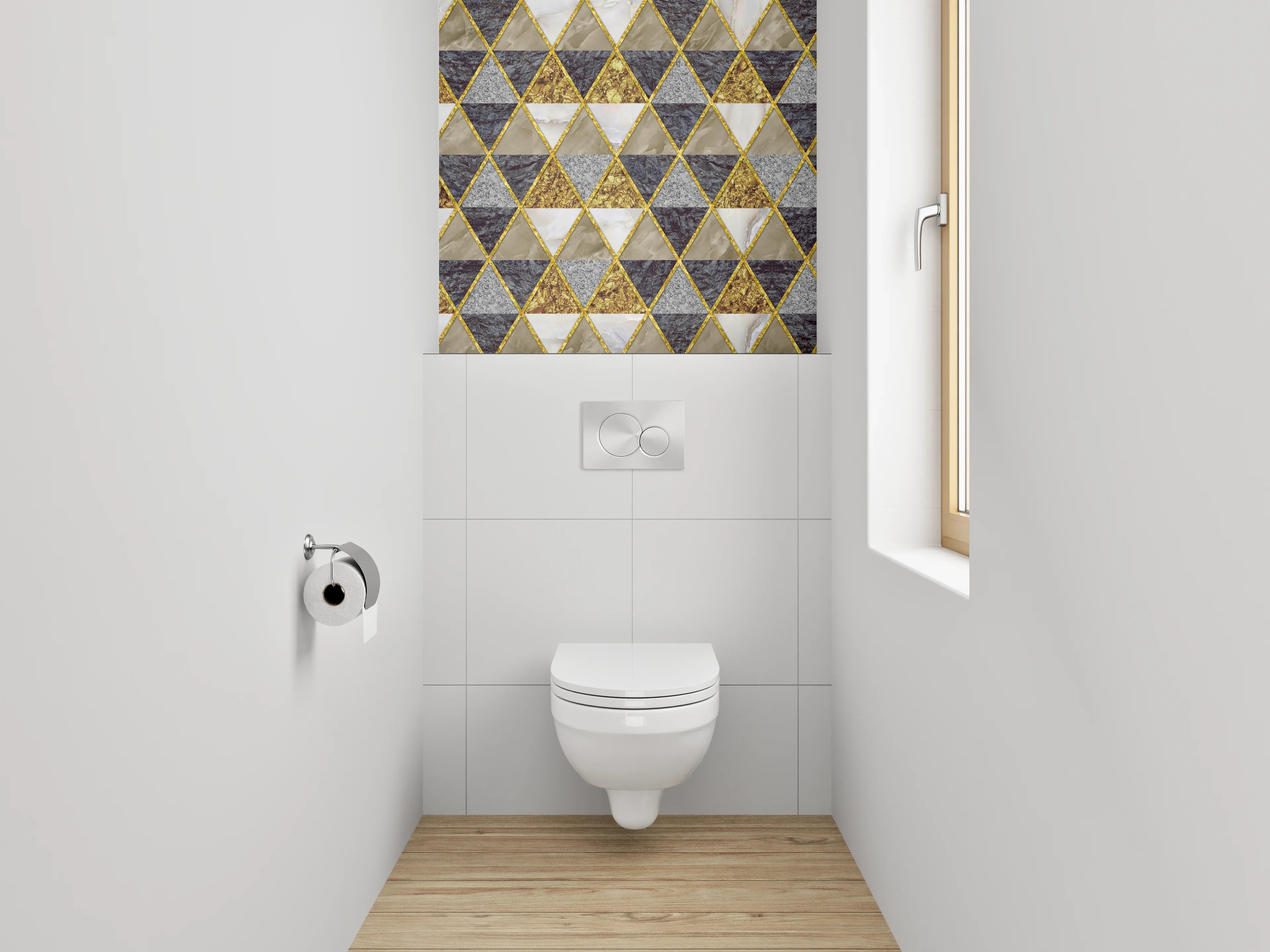 WC-Rückwand - Geometrisches Marmor-Gold-Dreiecksmuster