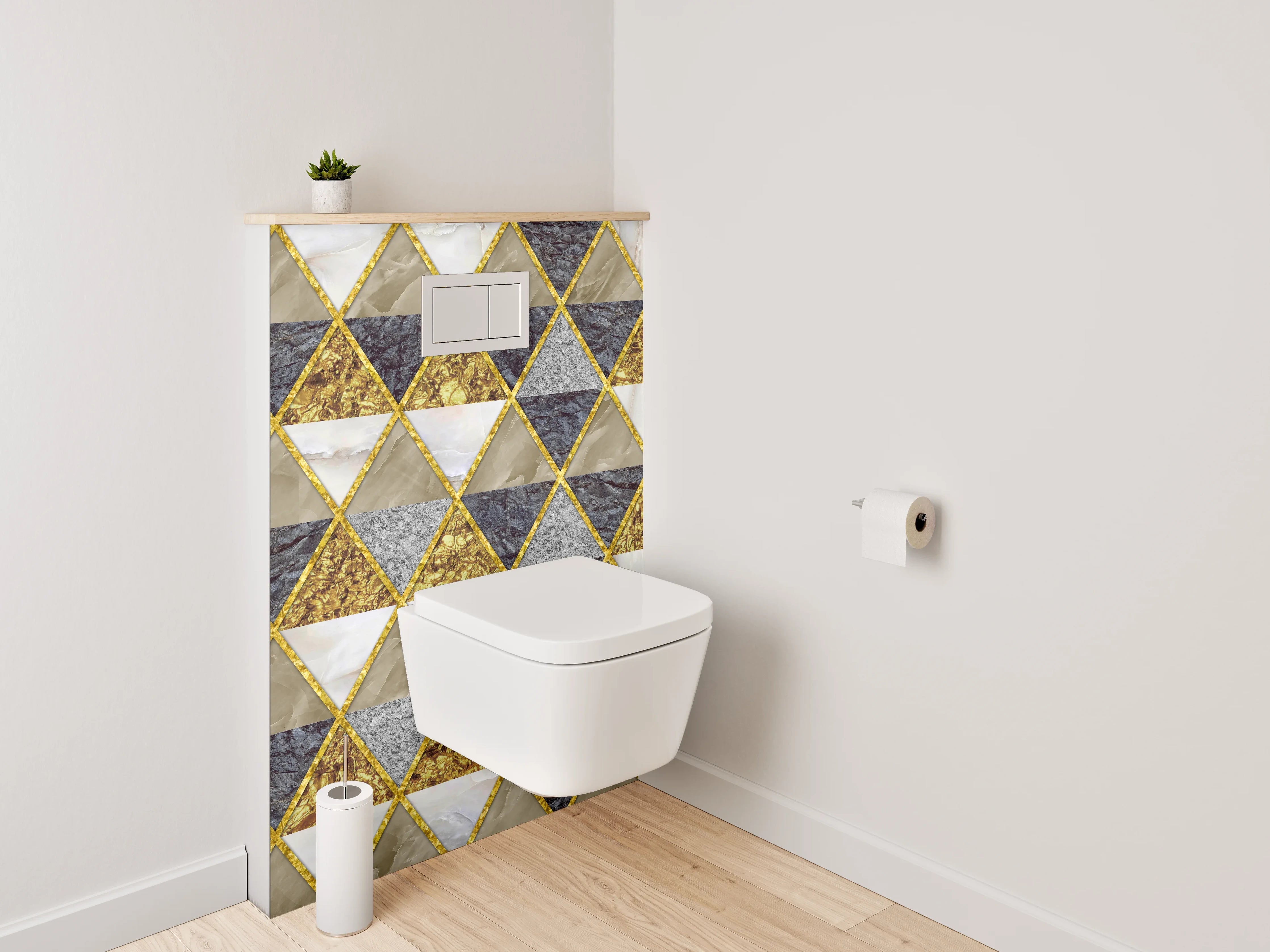 WC-Rückwand - Geometrisches Marmor-Gold-Dreiecksmuster