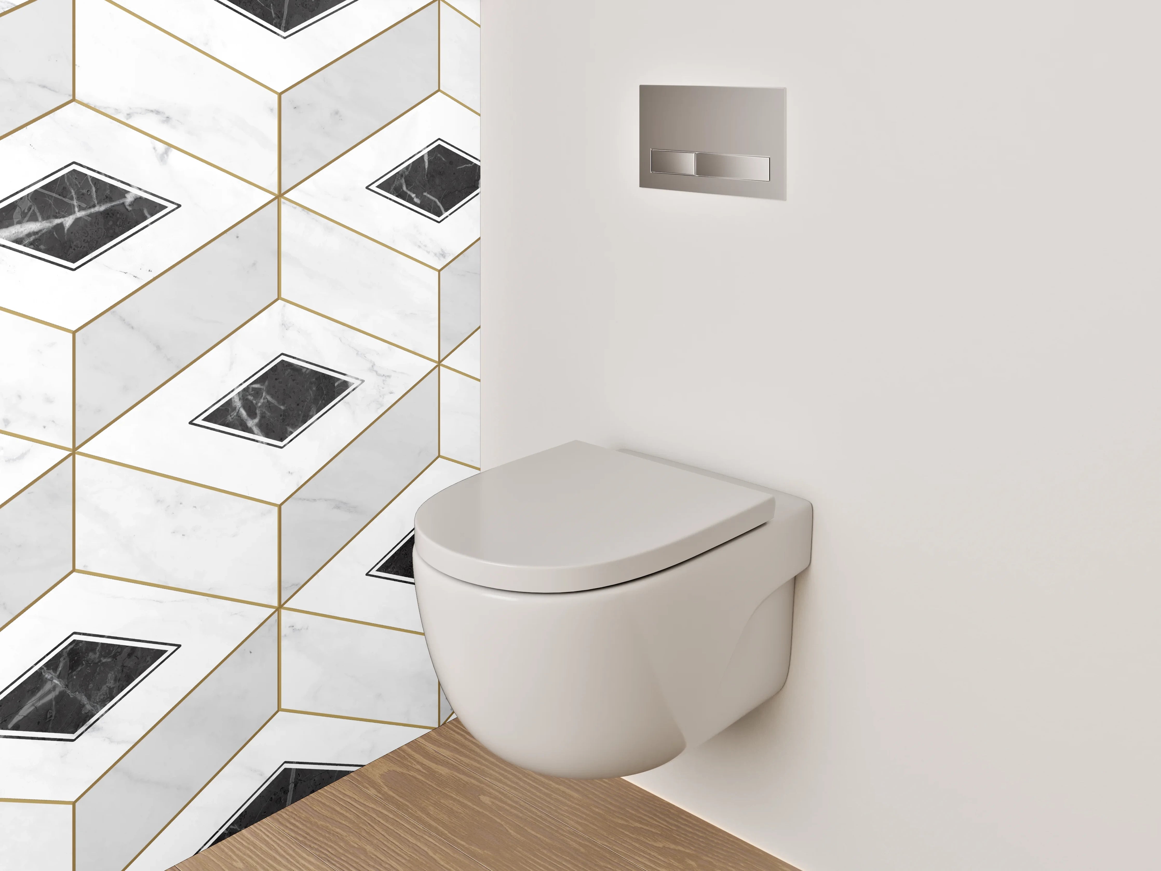 WC-Rückwand - Geometrisches Marmor-Muster in Weiß und Schwarz