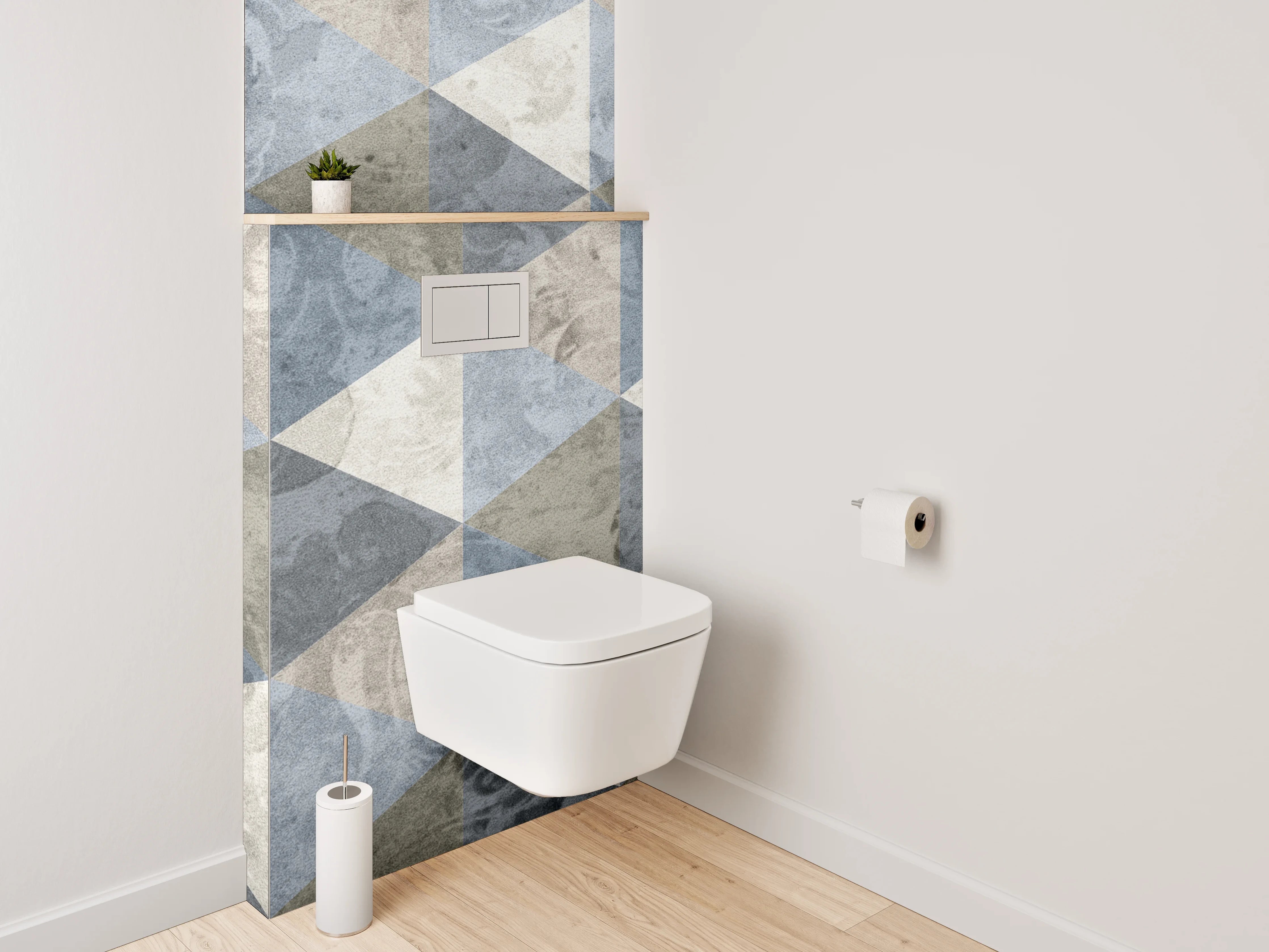 WC-Rückwand - Geometrisches Mosaik in Blau und Beige