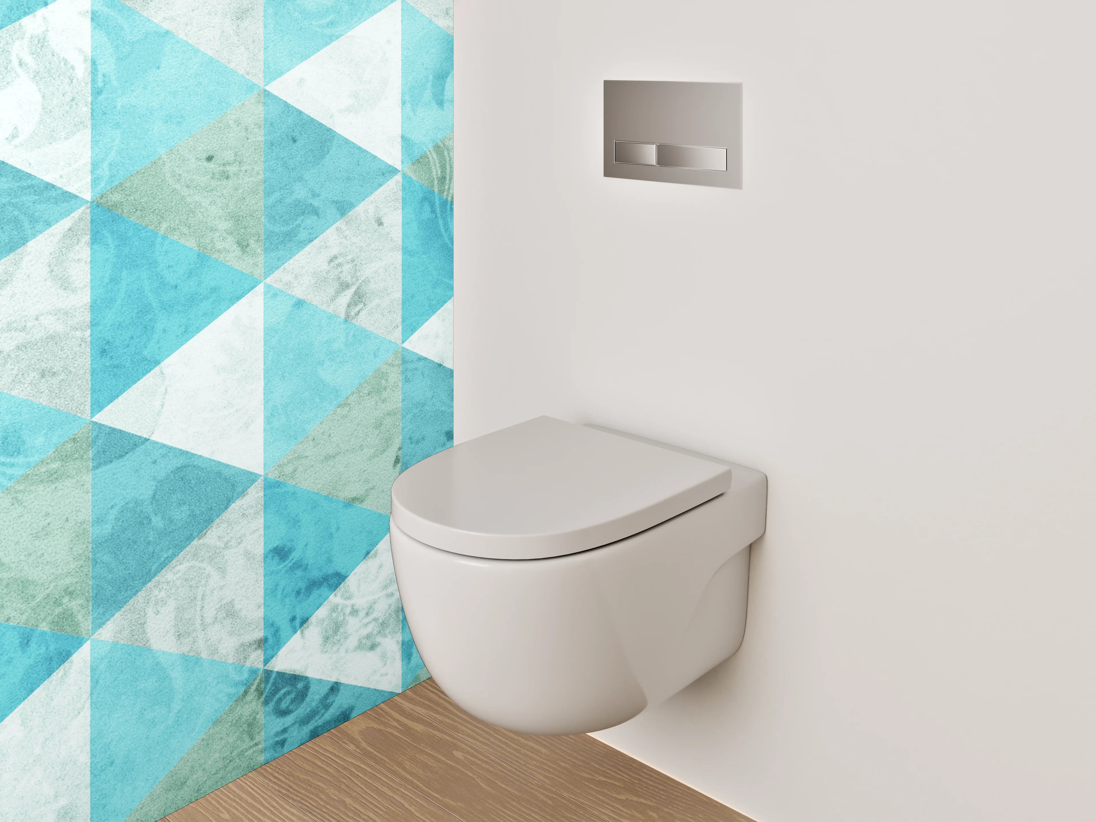 WC-Rückwand - Geometrisches Mosaik in Türkis und Weiß