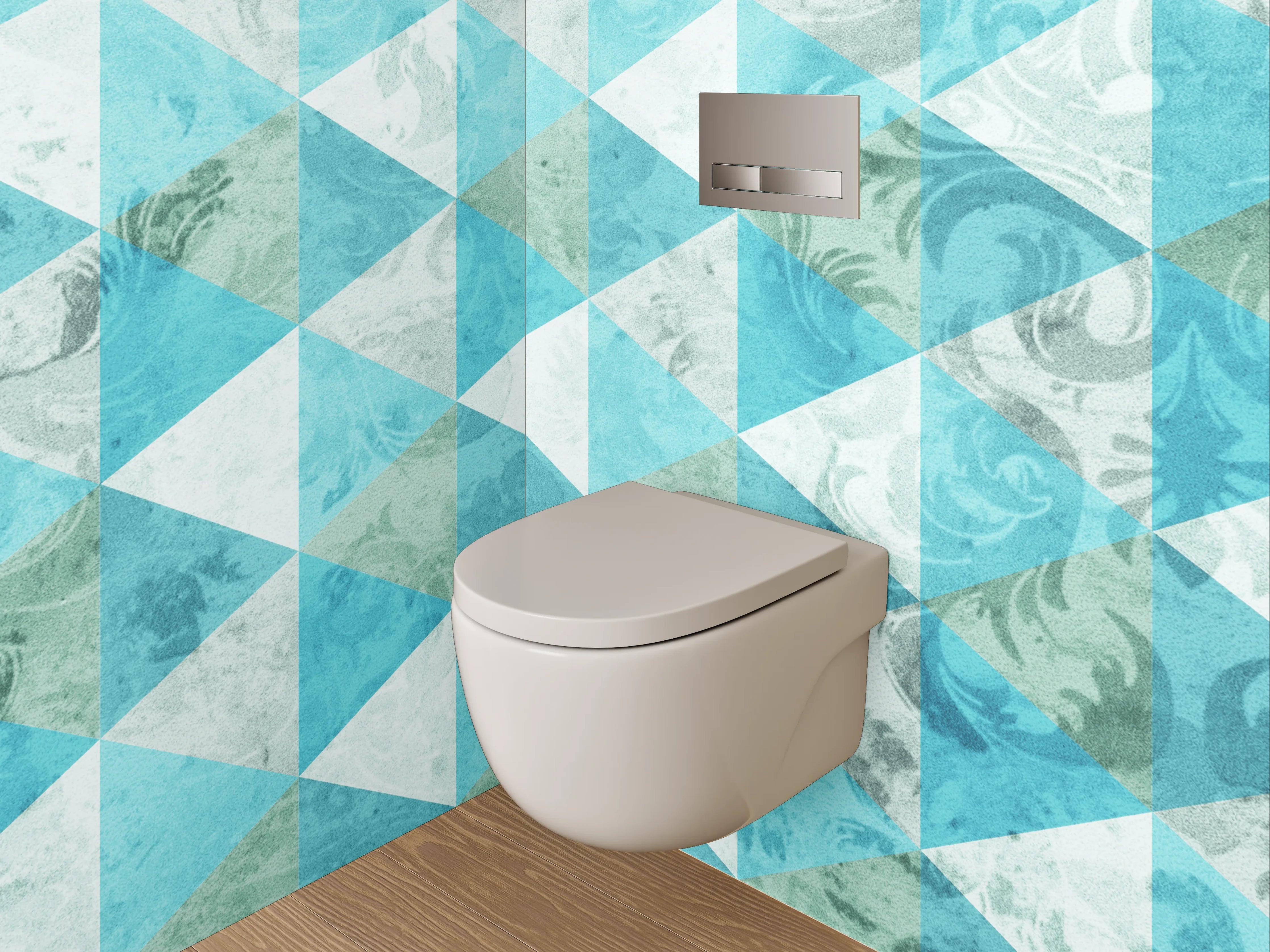 WC-Rückwand - Geometrisches Mosaik in Türkis und Weiß