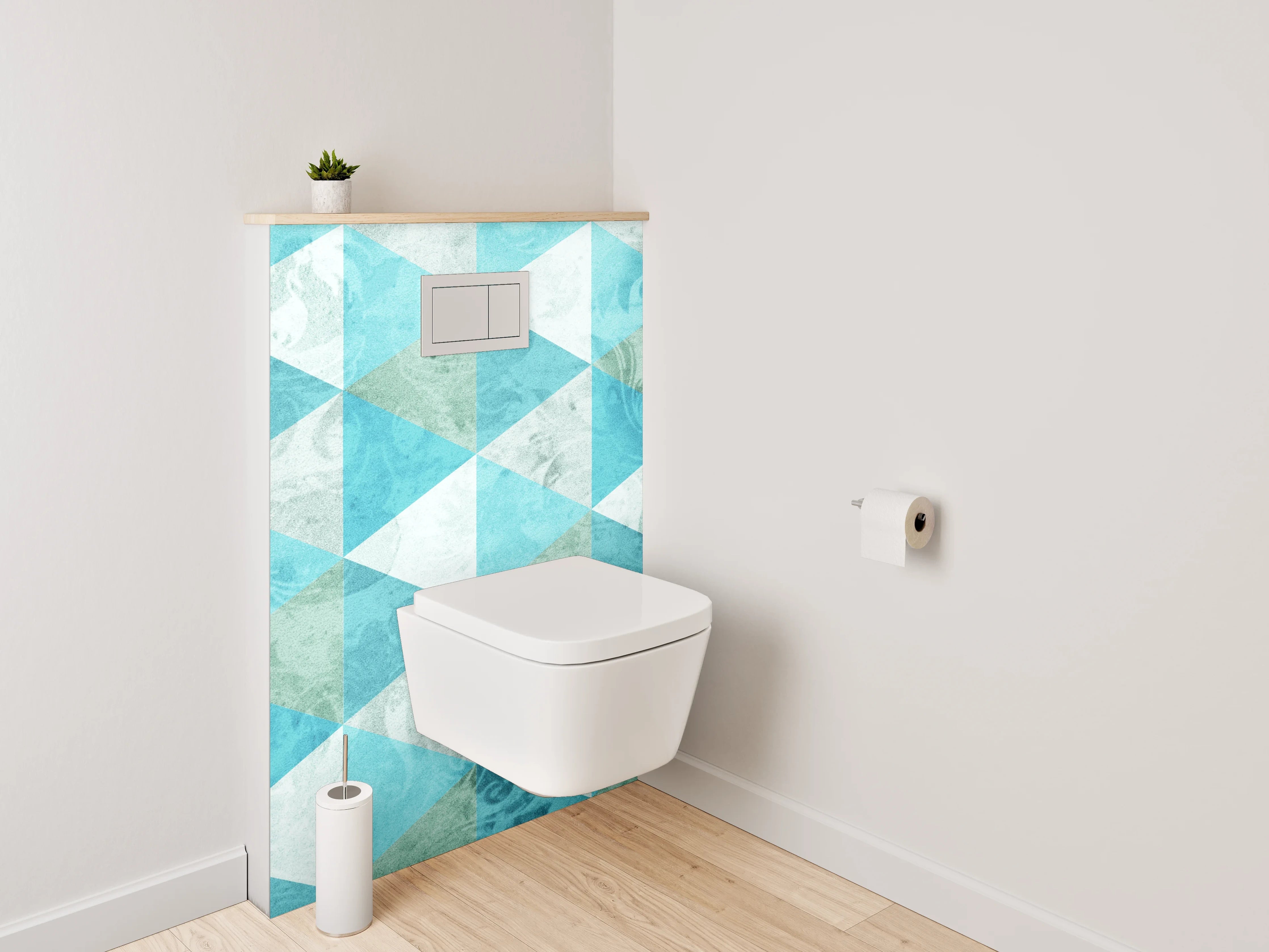 WC-Rückwand - Geometrisches Mosaik in Türkis und Weiß