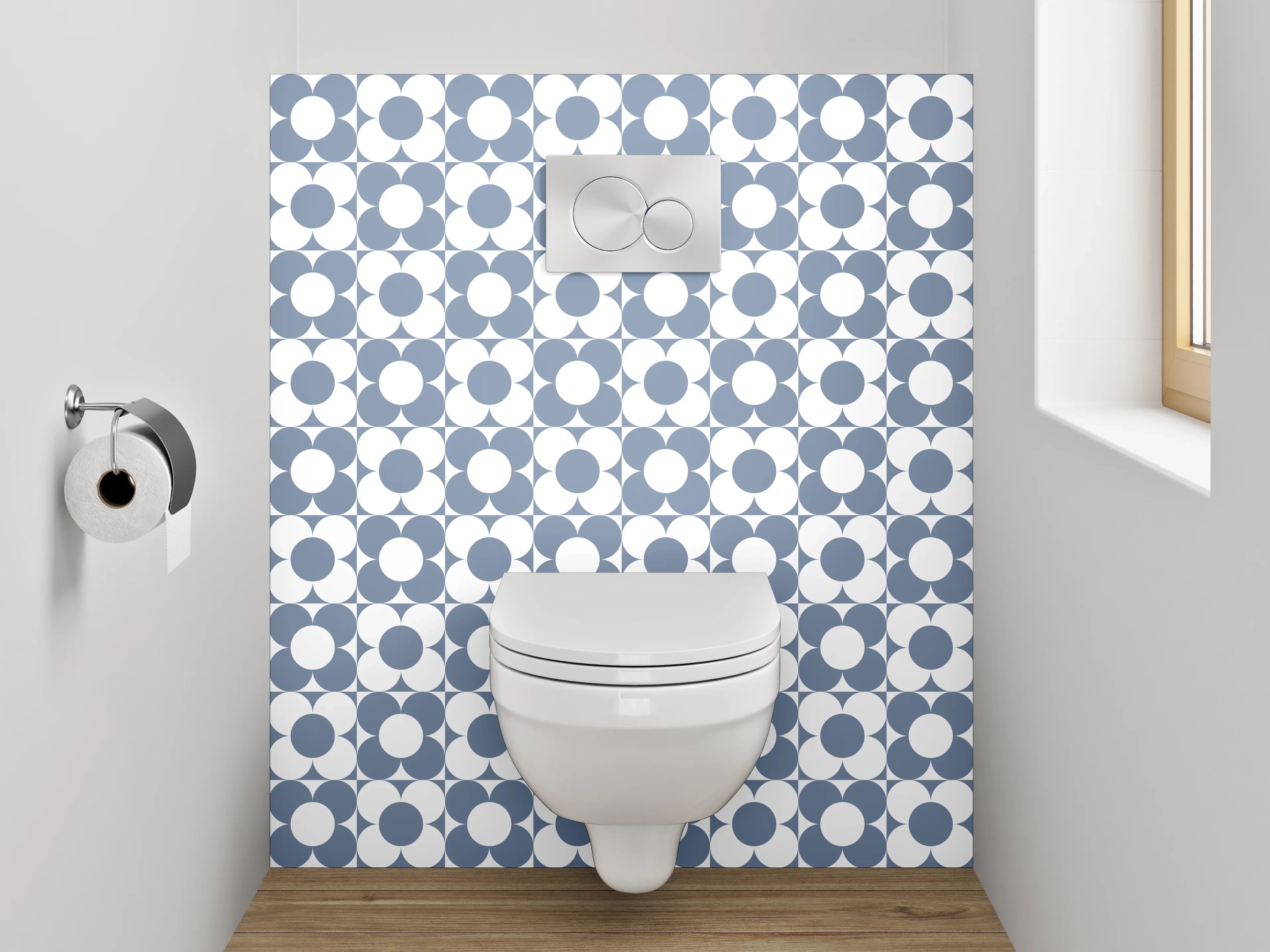 WC-Rückwand - Geometrisches Muster Blau-Weiß Minimal