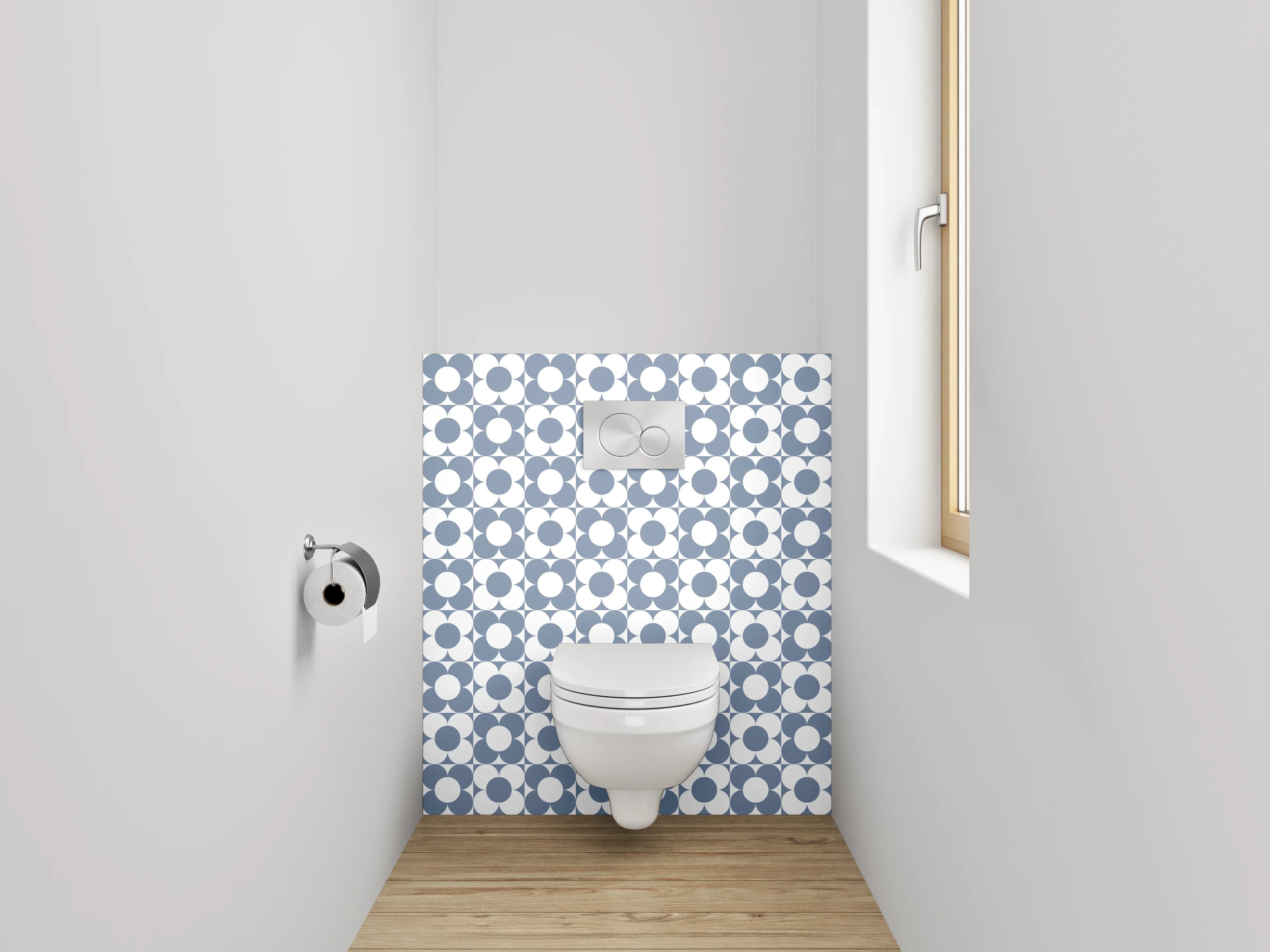 WC-Rückwand - Geometrisches Muster Blau-Weiß Minimal
