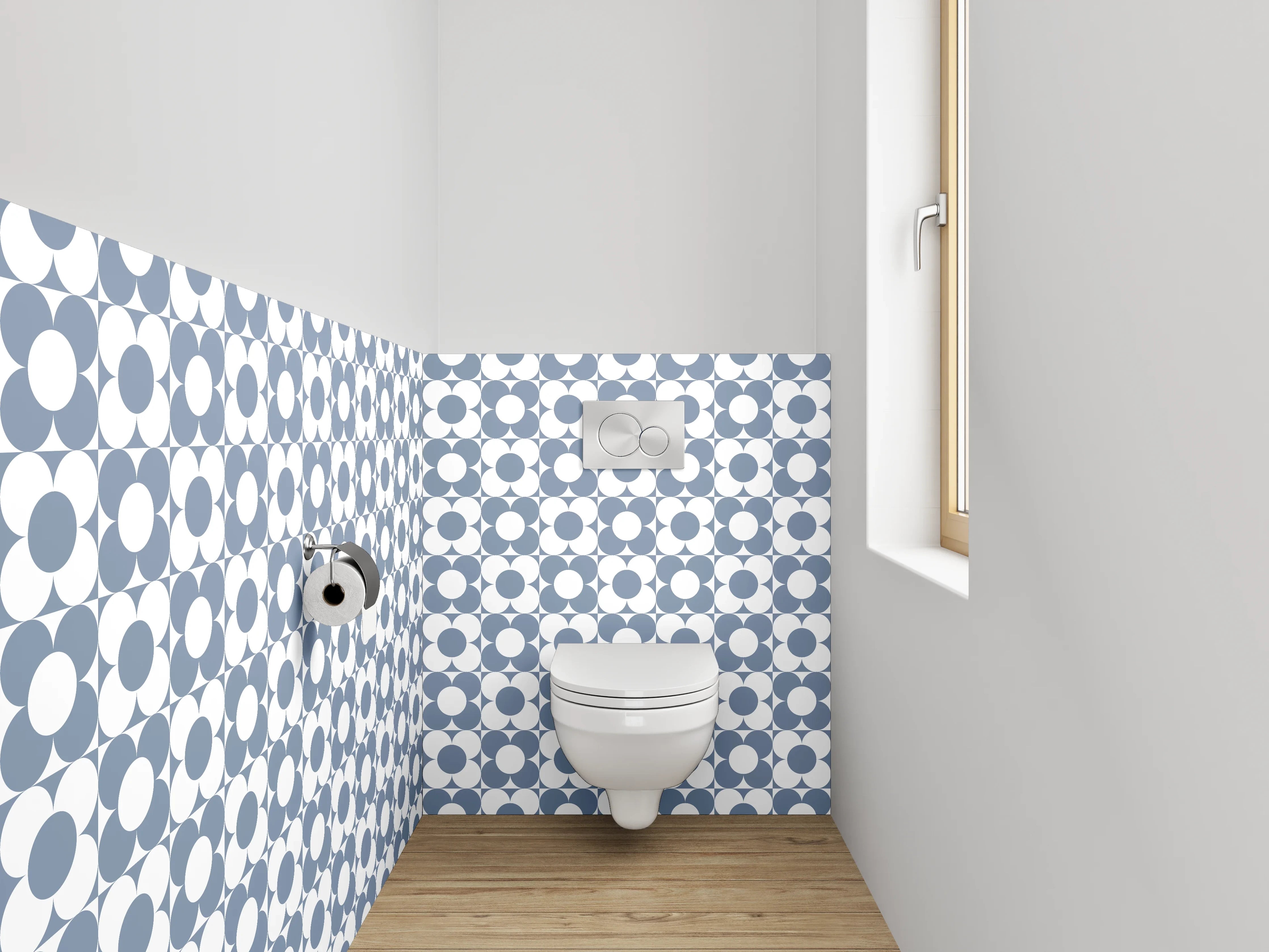 WC-Rückwand - Geometrisches Muster Blau-Weiß Minimal