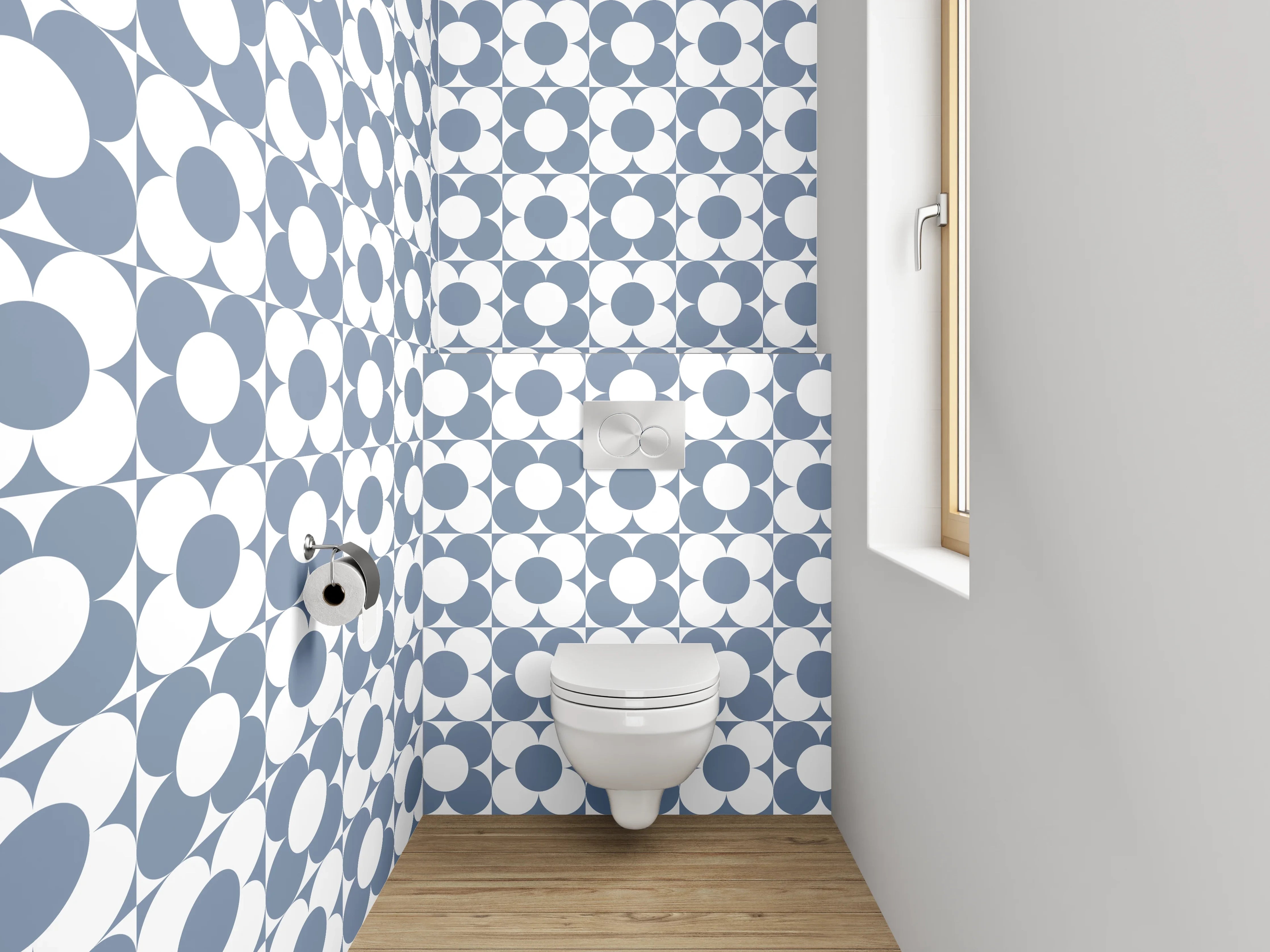 WC-Rückwand - Geometrisches Muster Blau-Weiß Minimal