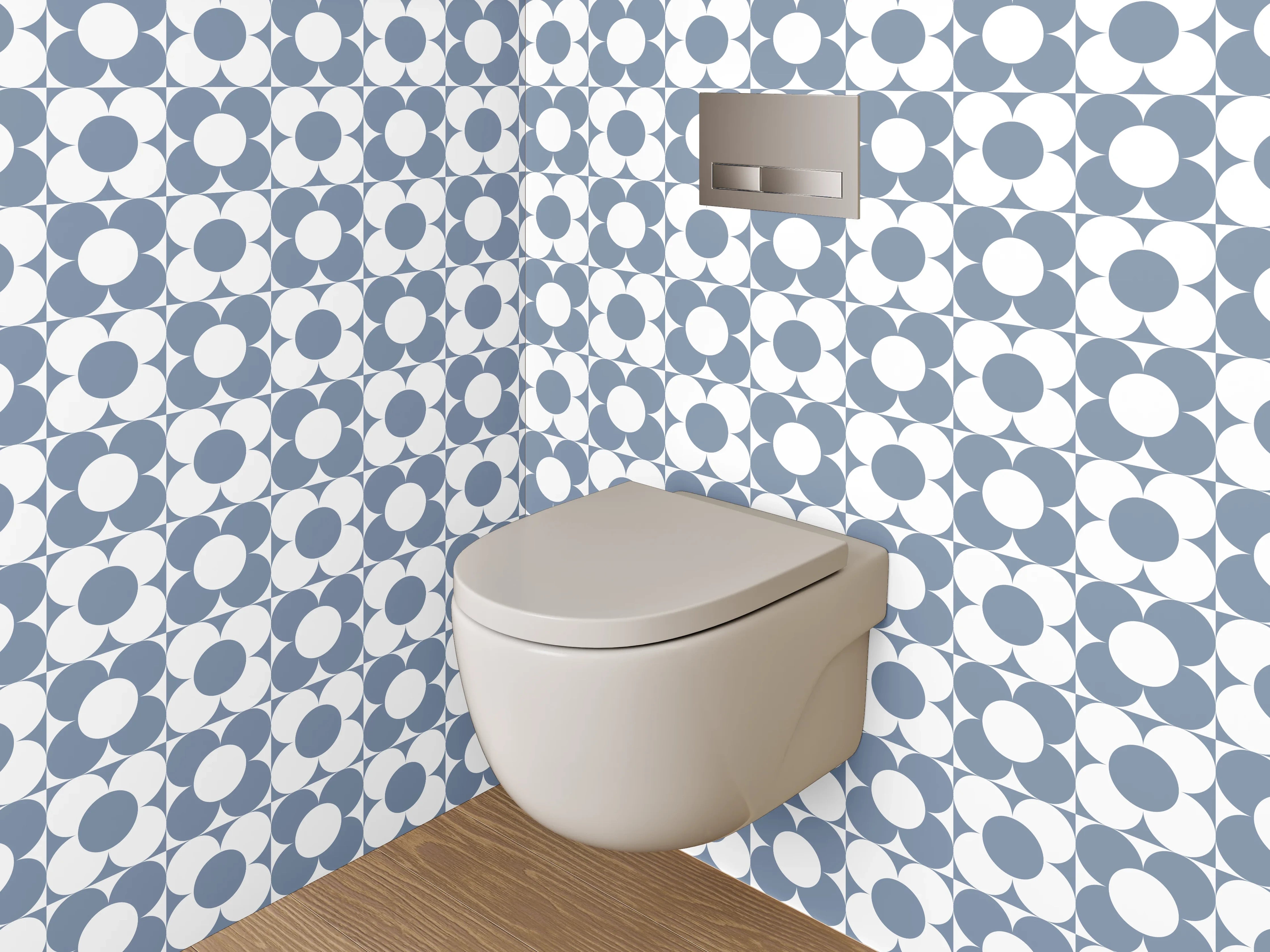 WC-Rückwand - Geometrisches Muster Blau-Weiß Minimal