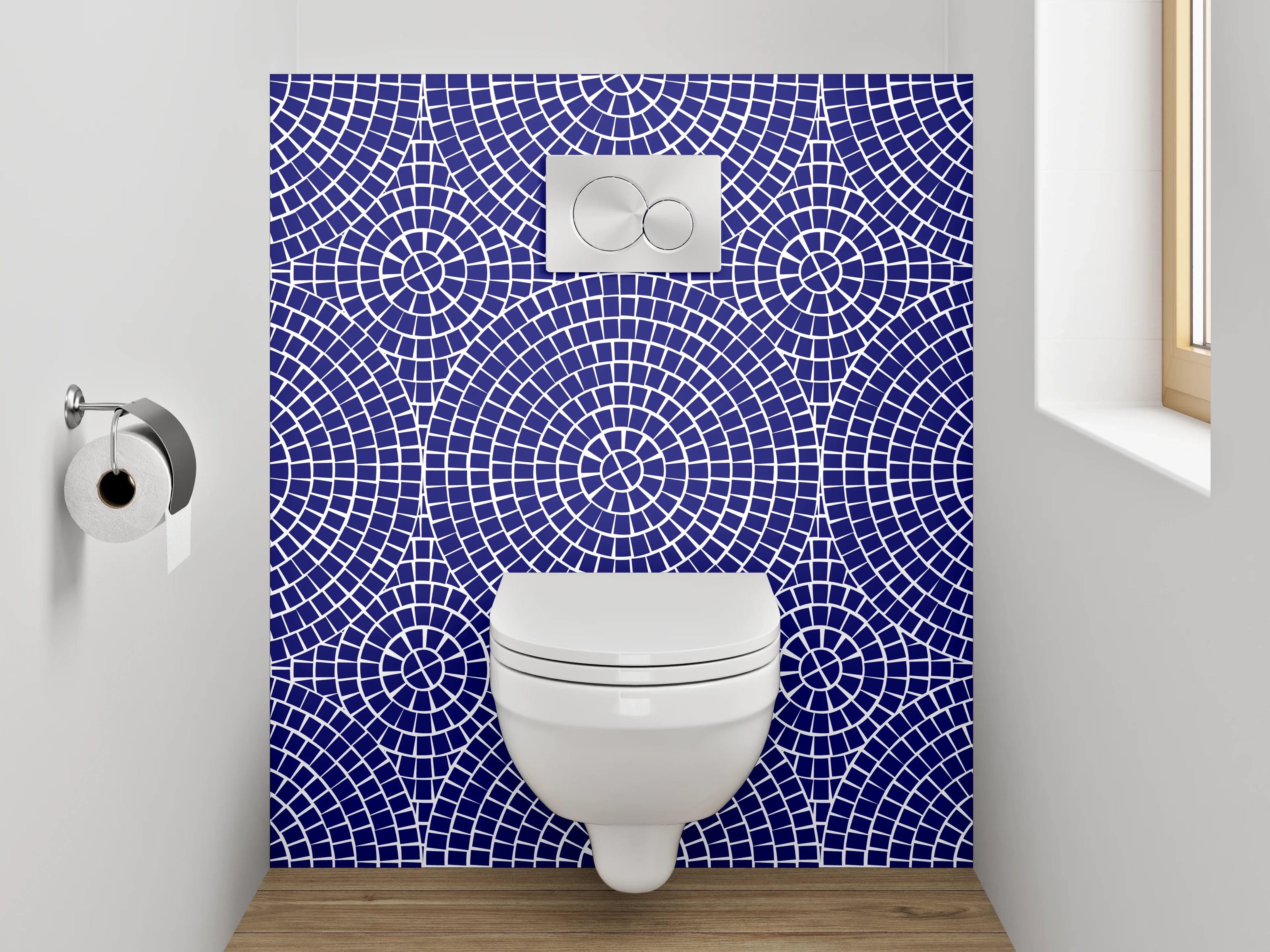 WC-Rückwand - Geometrisches Muster Blau Weiß