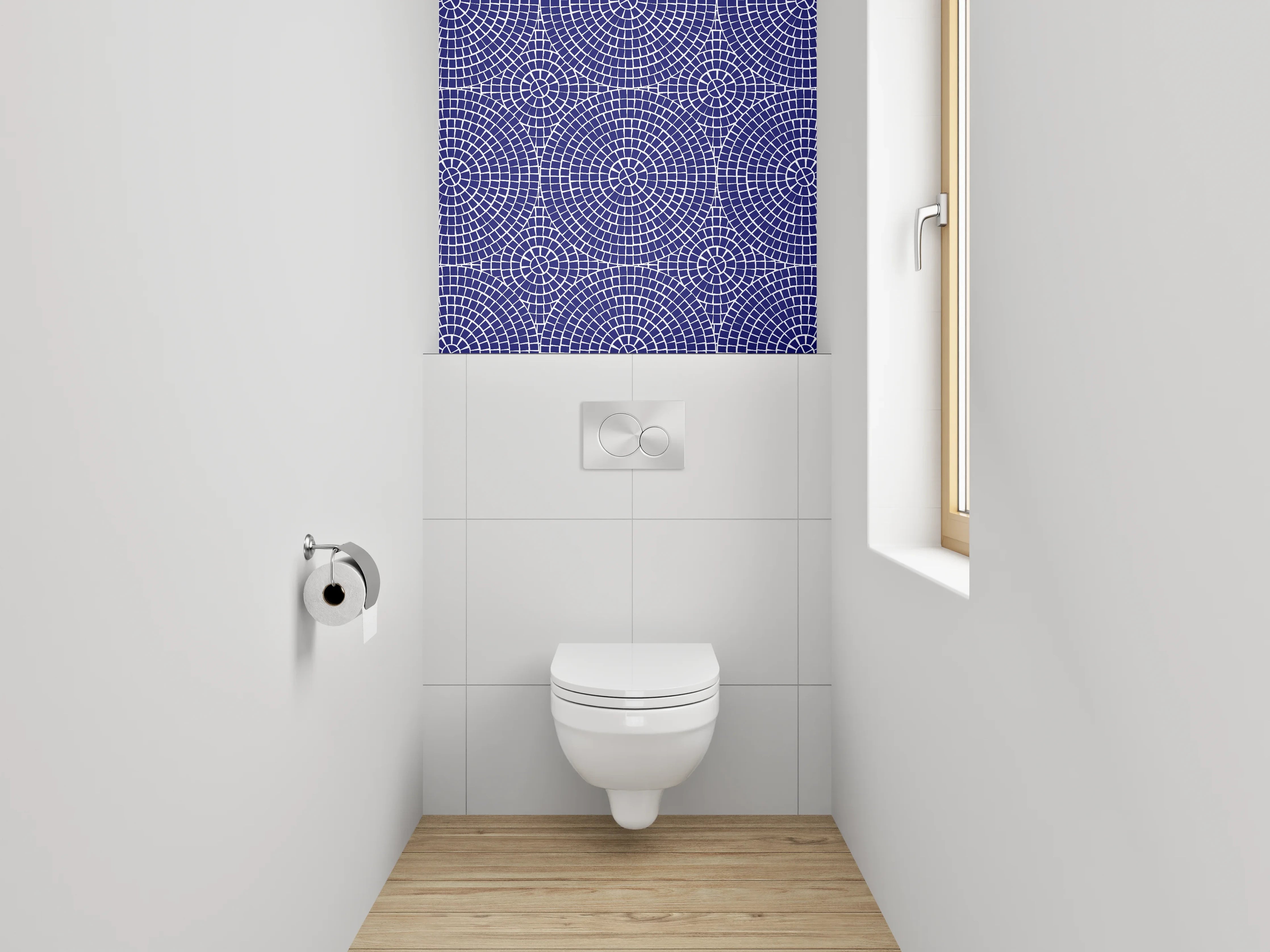 WC-Rückwand - Geometrisches Muster Blau Weiß