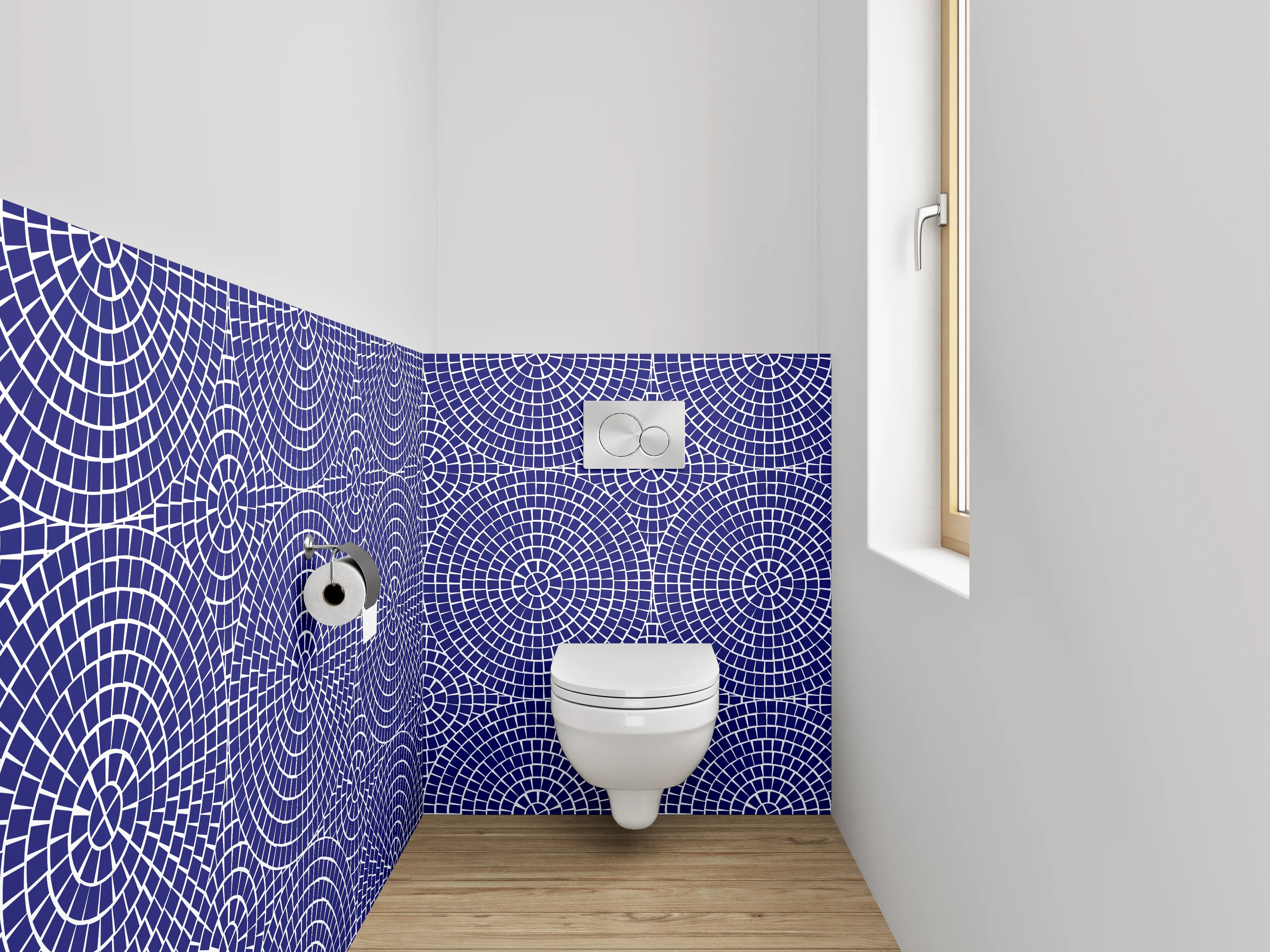 WC-Rückwand - Geometrisches Muster Blau Weiß