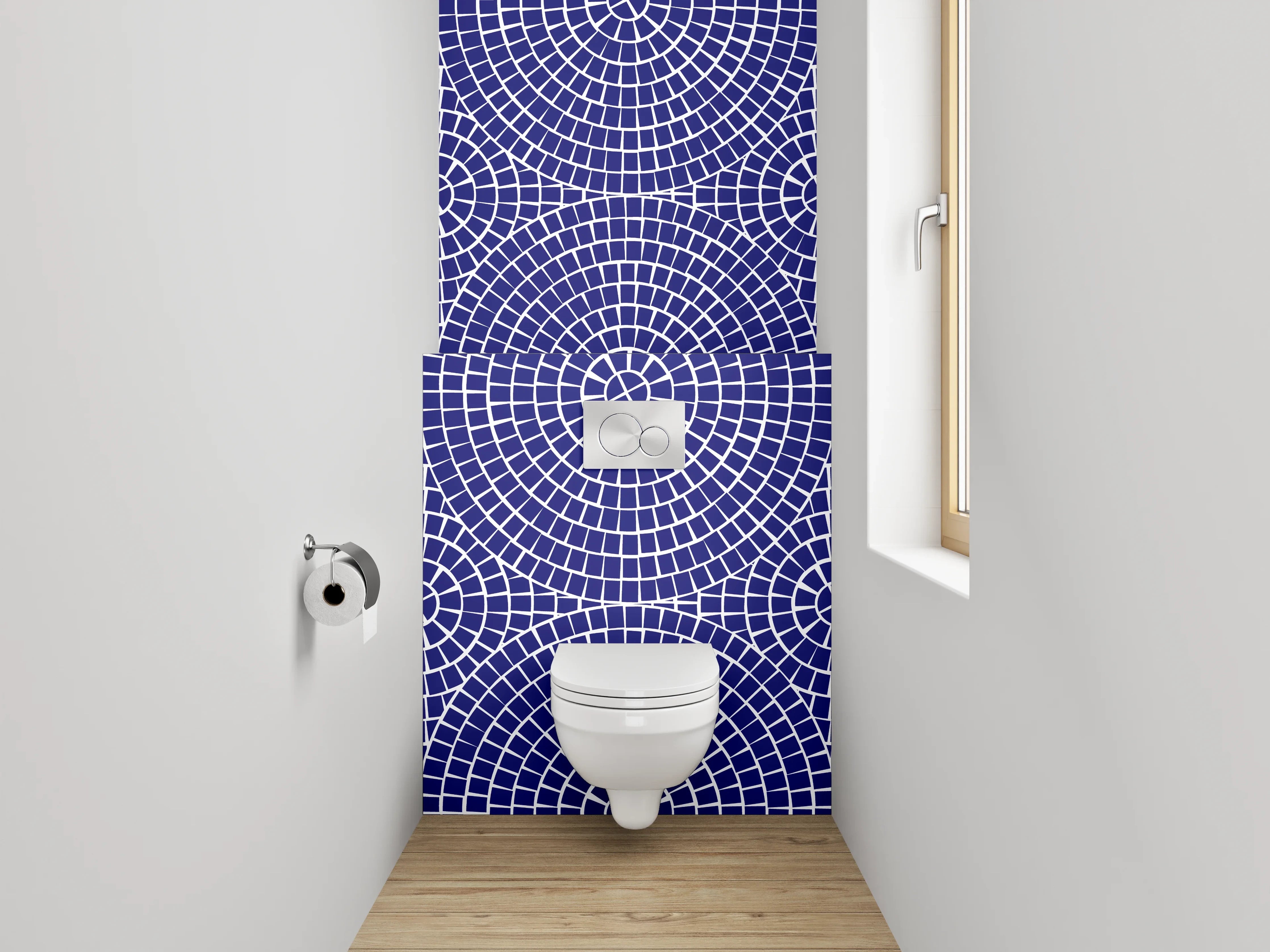 WC-Rückwand - Geometrisches Muster Blau Weiß
