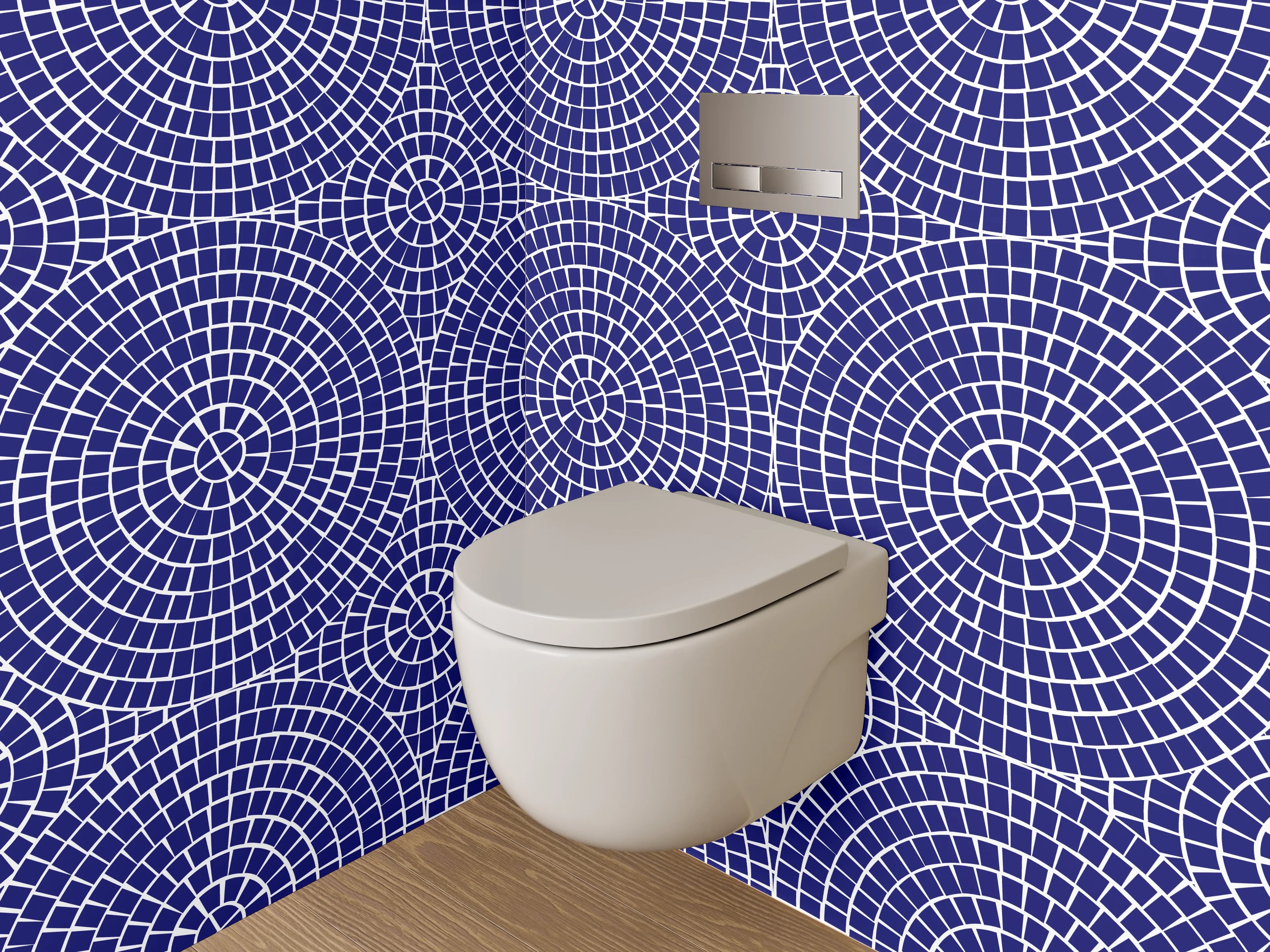 WC-Rückwand - Geometrisches Muster Blau Weiß