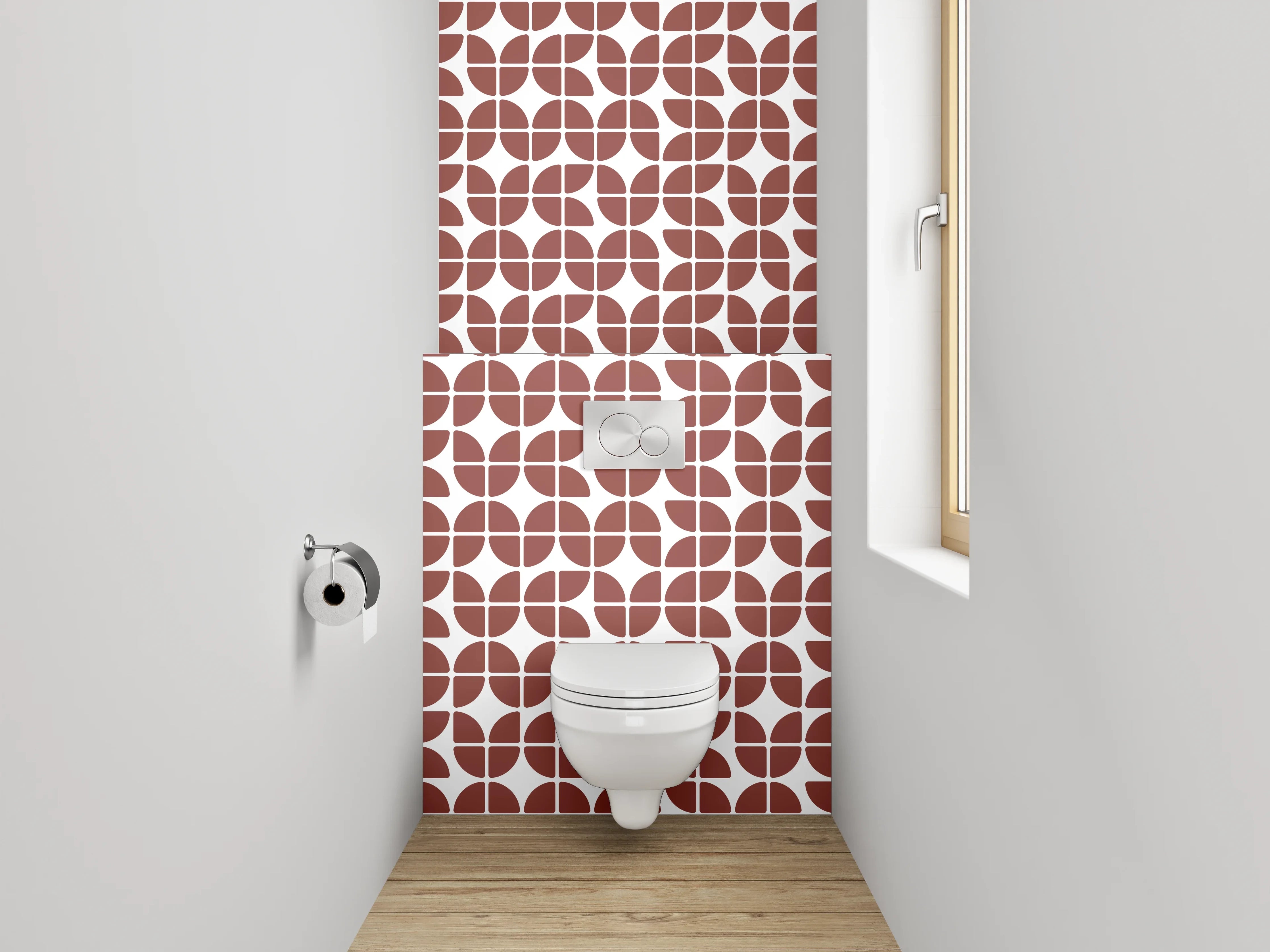 WC-Rückwand - Geometrisches Muster Braun Weiß Fliesen