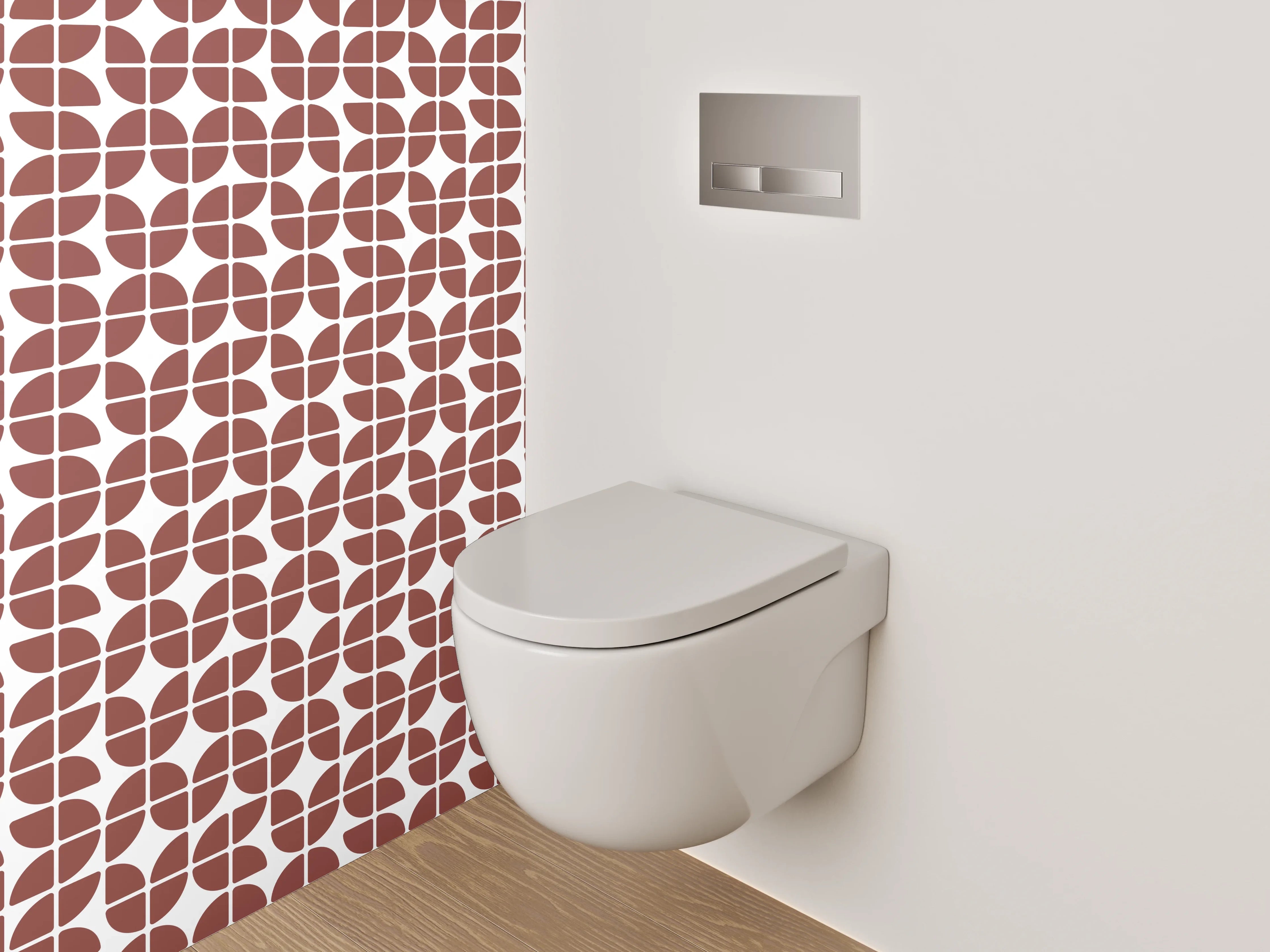 WC-Rückwand - Geometrisches Muster Braun Weiß Fliesen