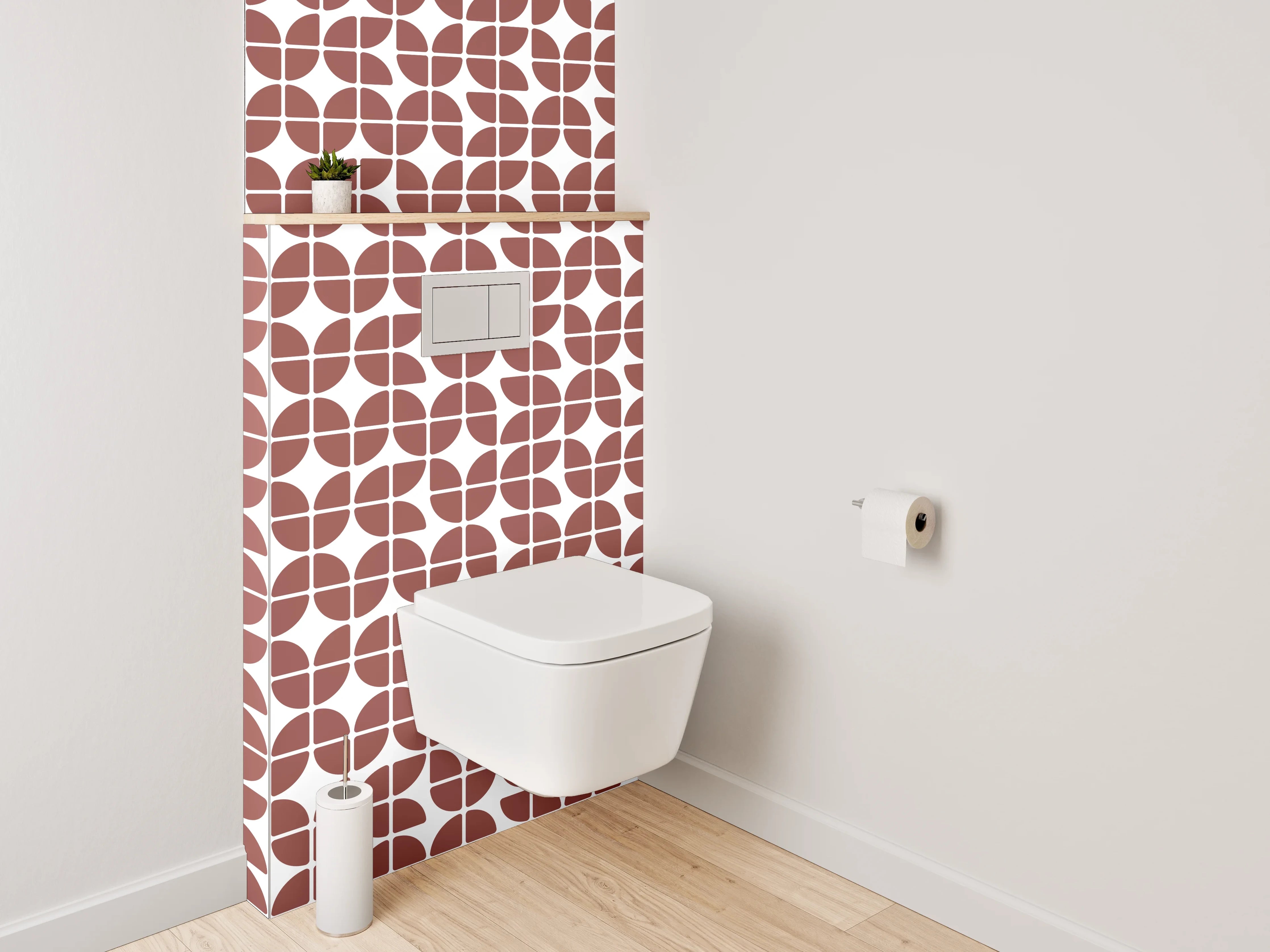 WC-Rückwand - Geometrisches Muster Braun Weiß Fliesen