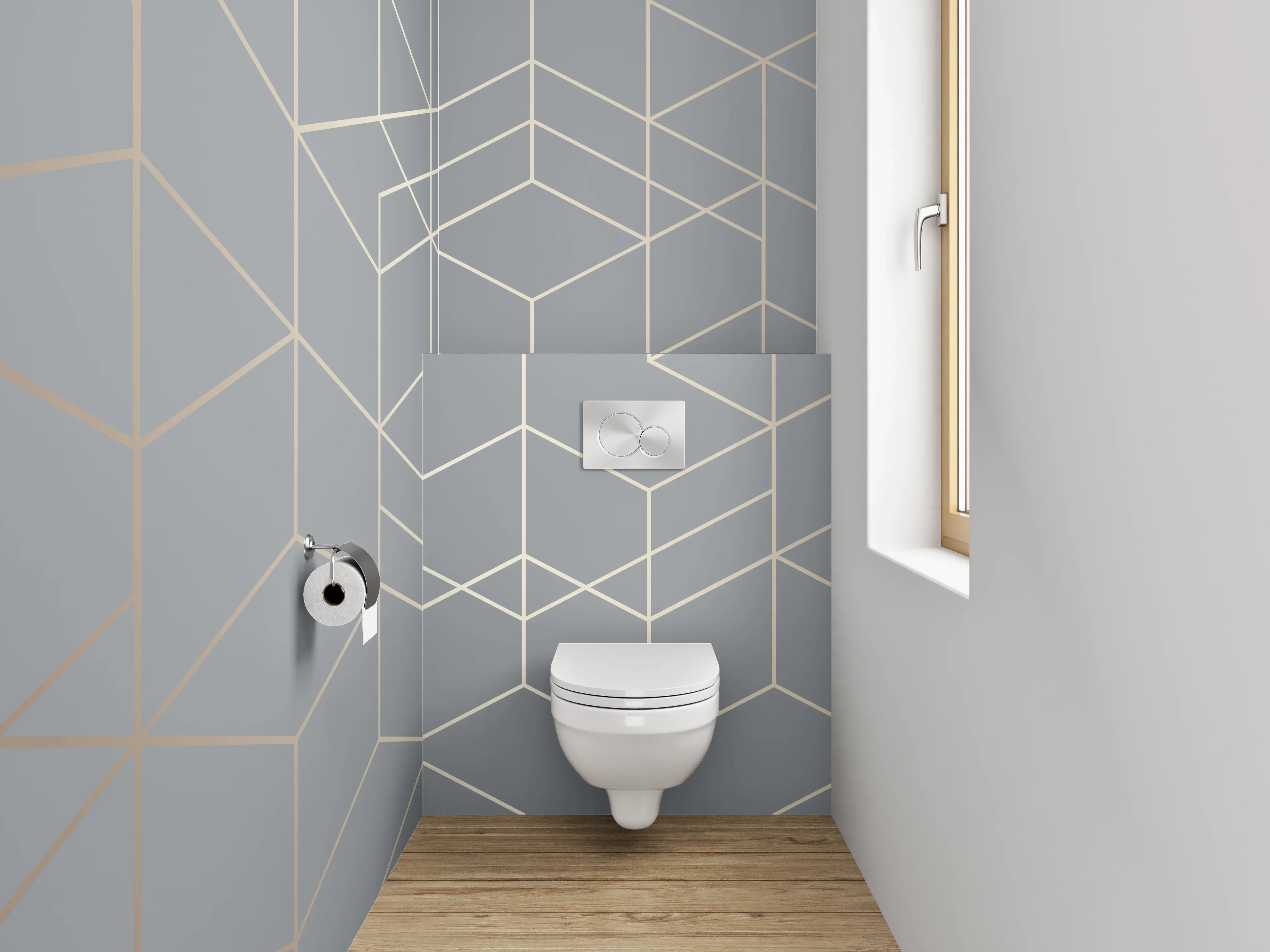 WC-Rückwand - Geometrisches Muster Grau Silber Minimalistisch