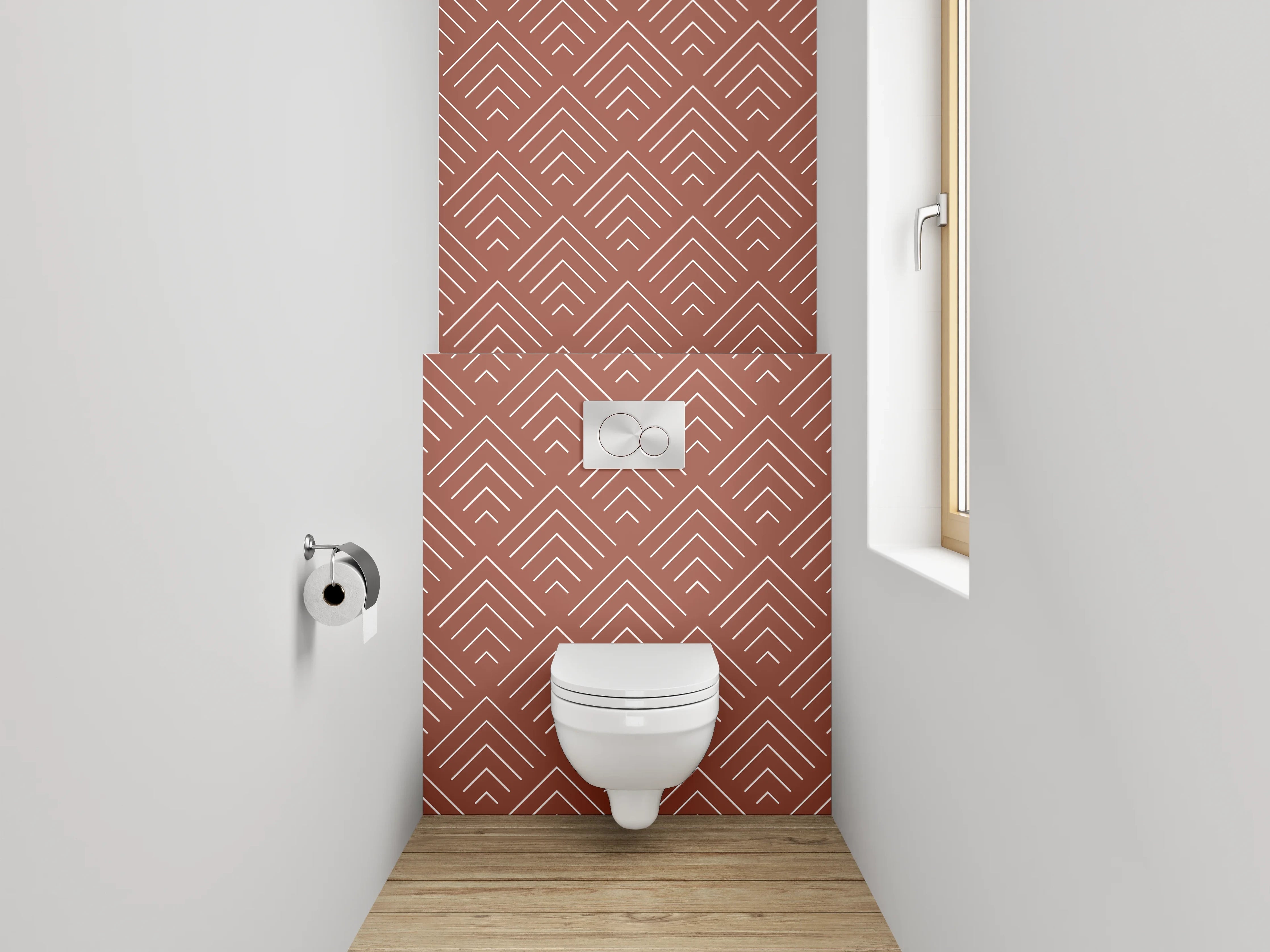 WC-Rückwand - Geometrisches Muster Terrakotta Weiß
