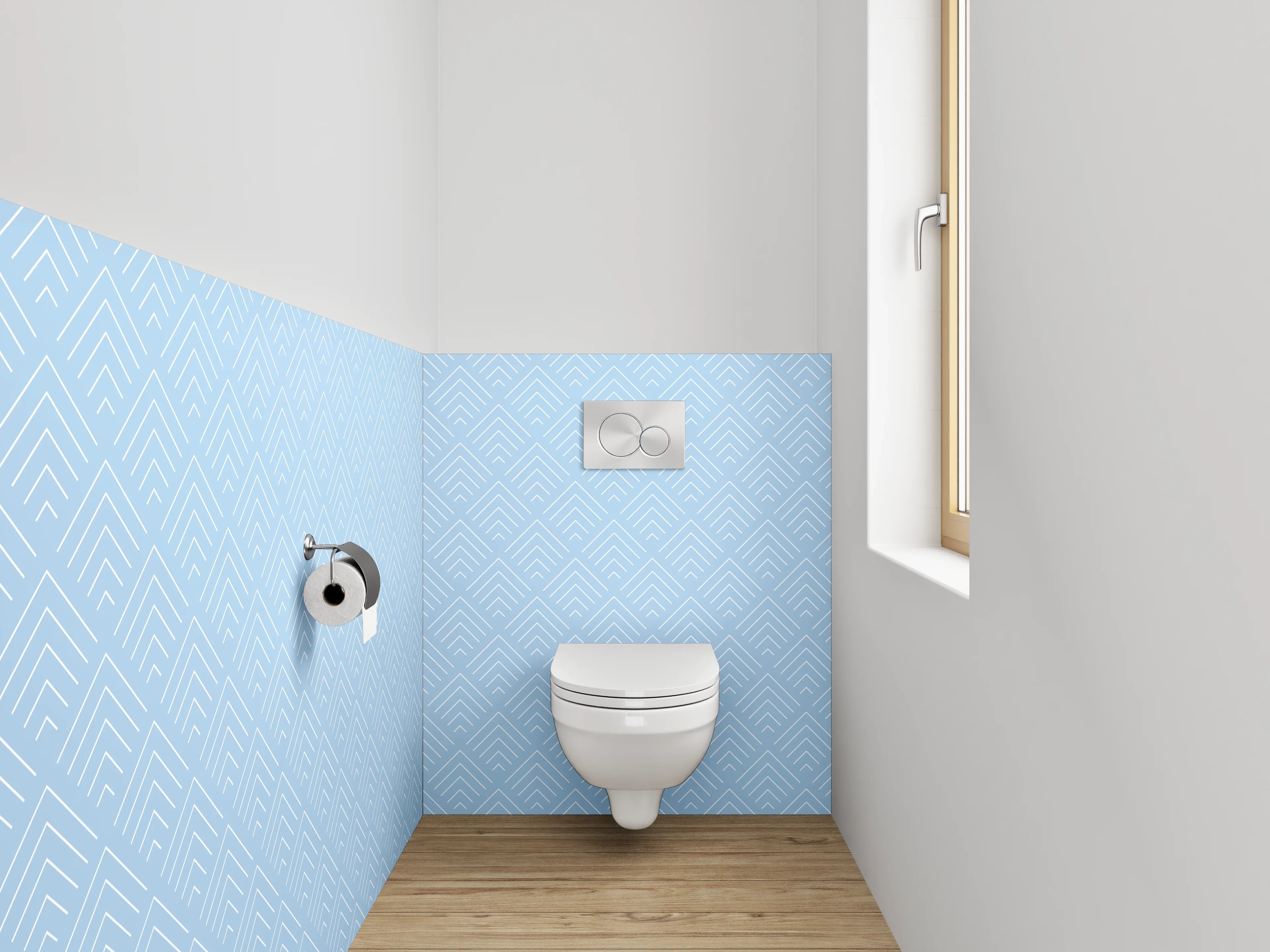 WC-Rückwand - Geometrisches Muster auf Pastellblau