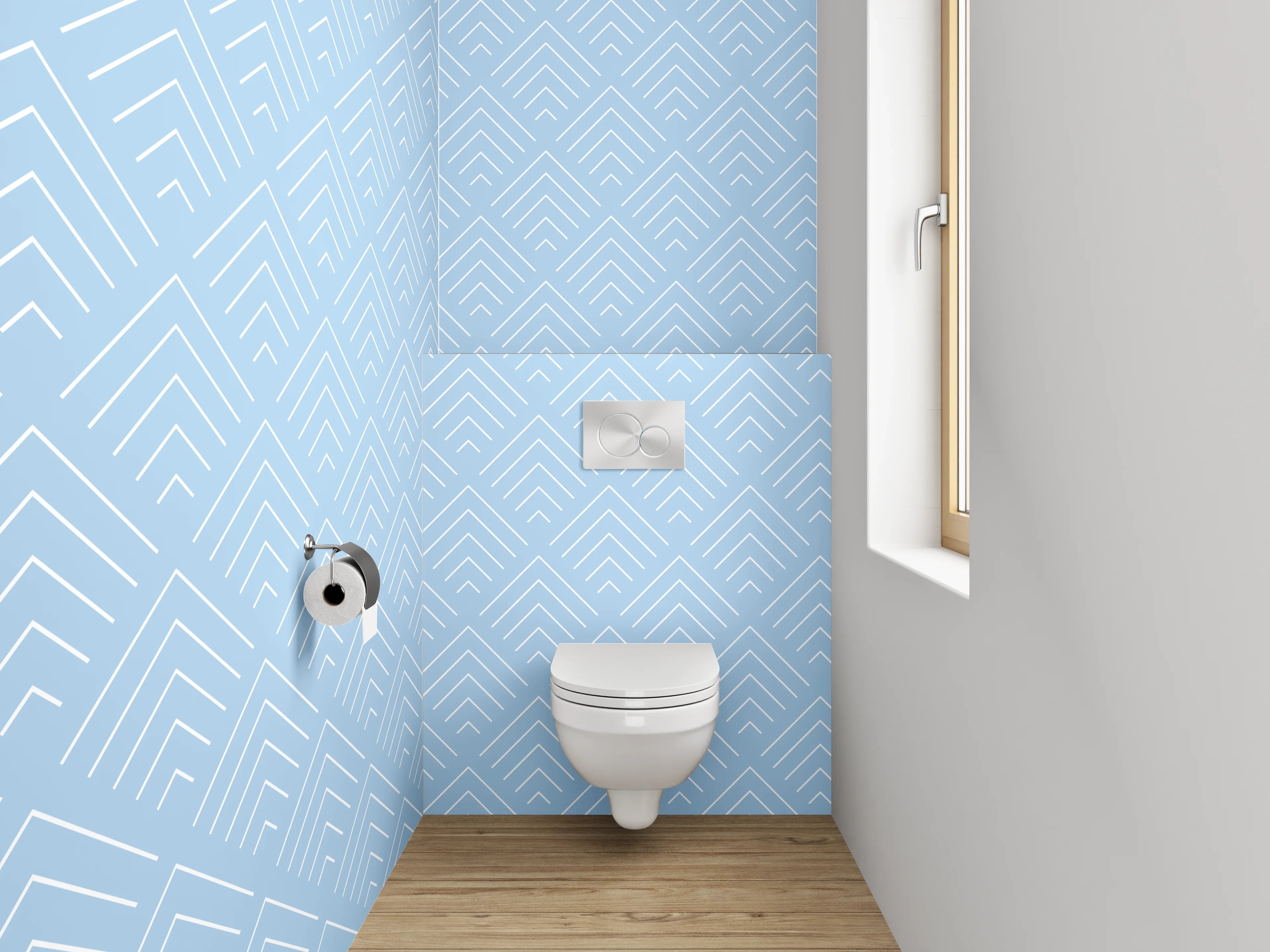 WC-Rückwand - Geometrisches Muster auf Pastellblau