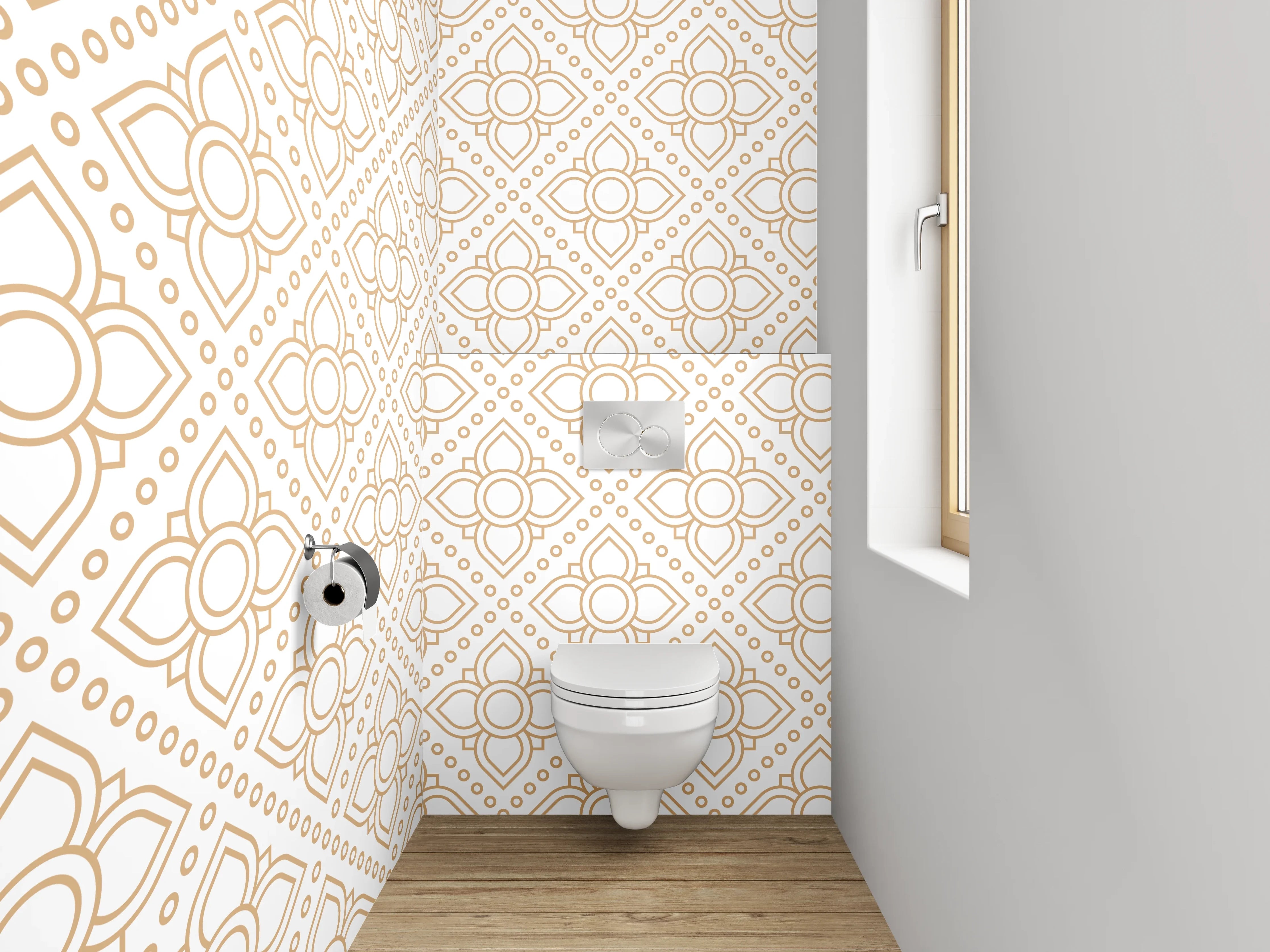 WC-Rückwand - Geometrisches Muster in Beige und Gold