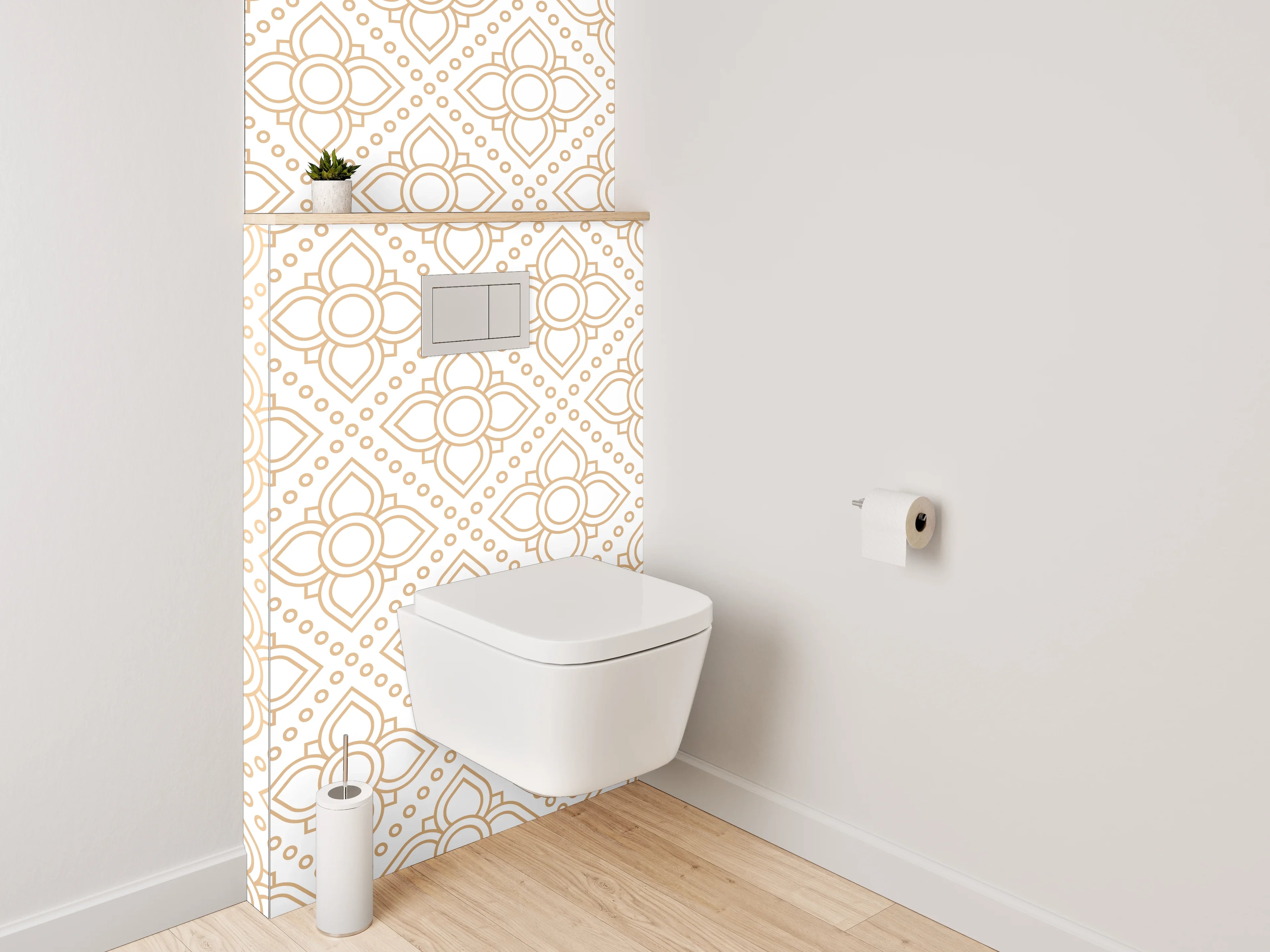 WC-Rückwand - Geometrisches Muster in Beige und Gold