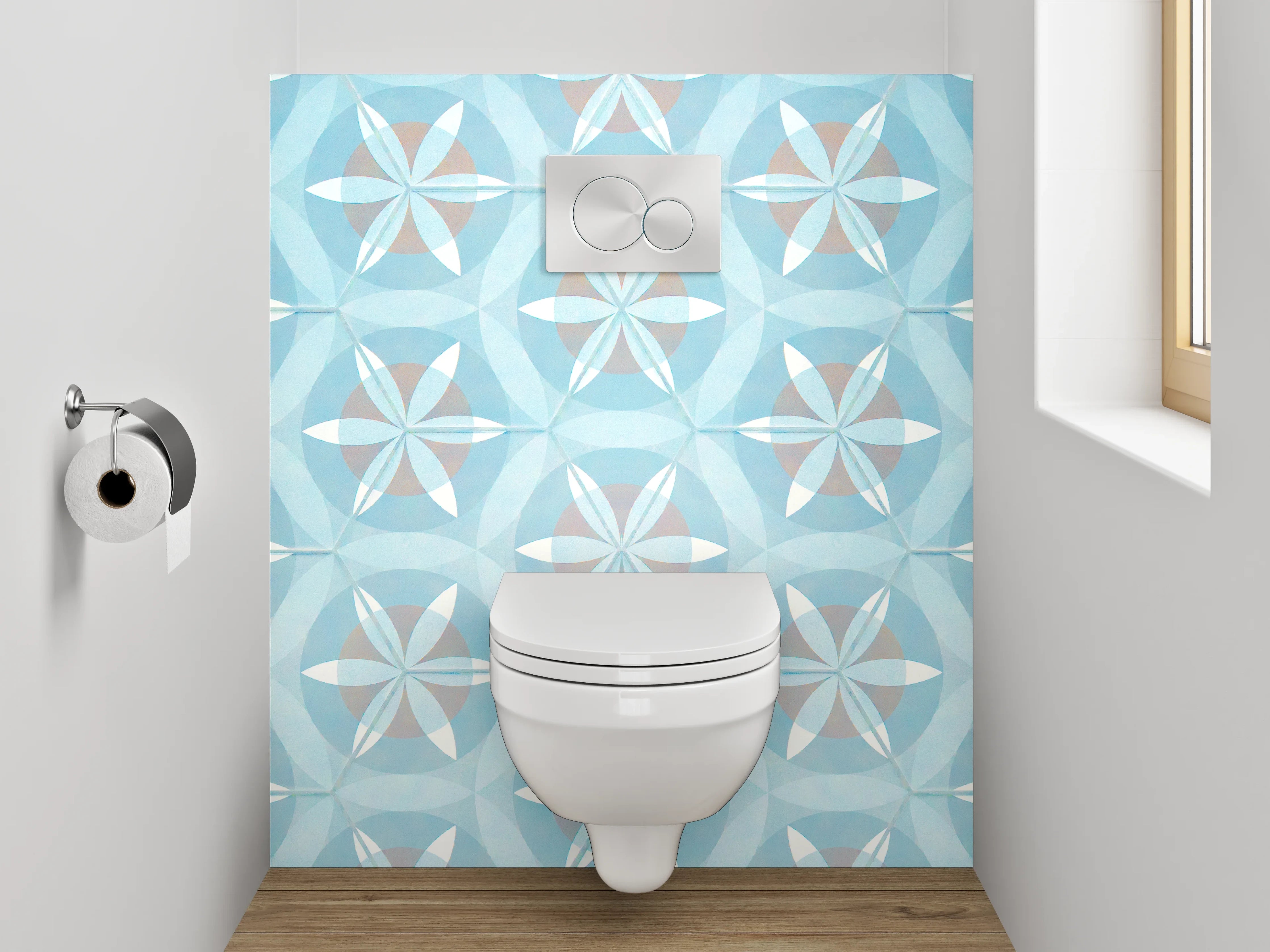 WC-Rückwand - Geometrisches Muster in Eisblau