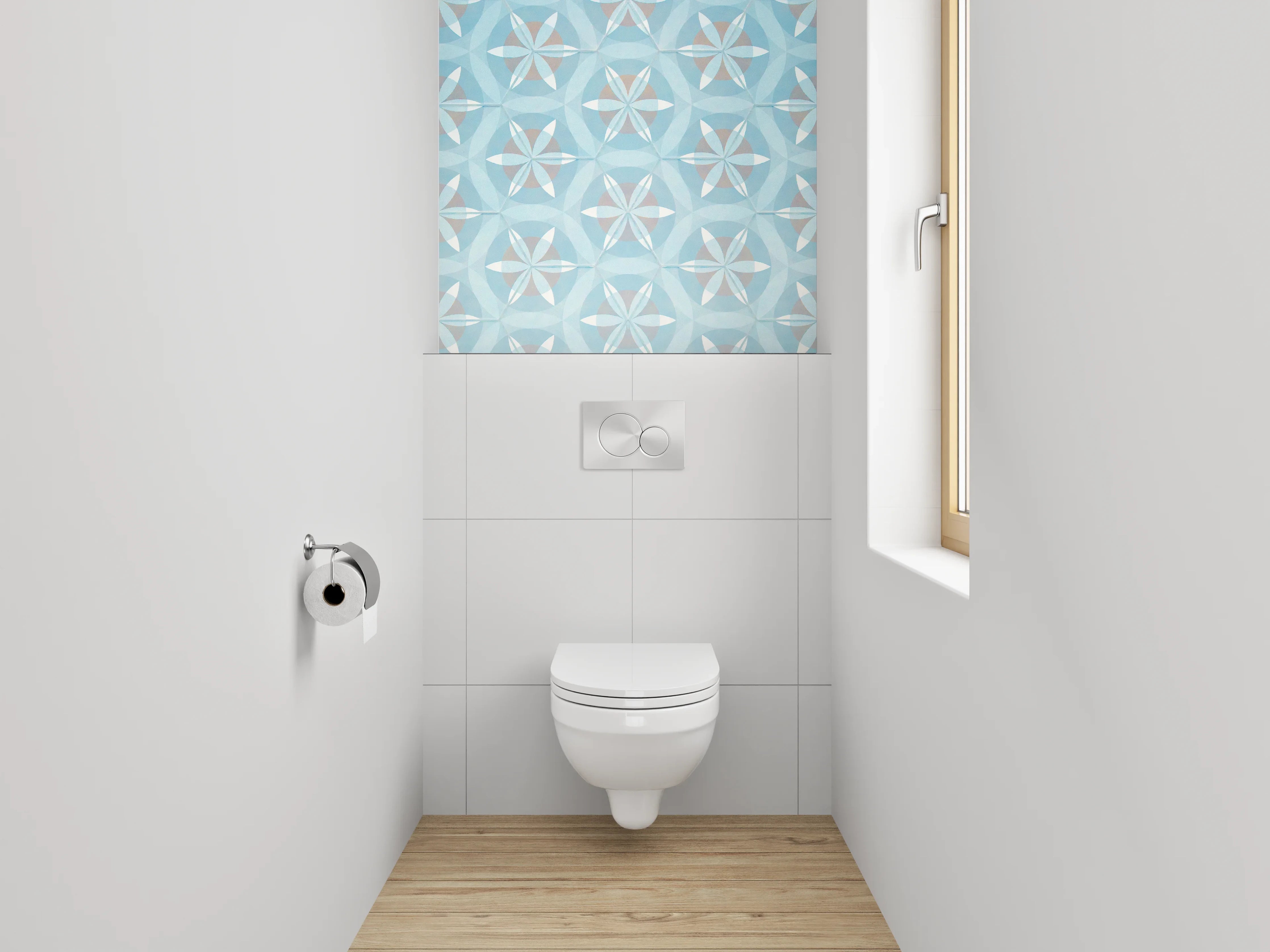 WC-Rückwand - Geometrisches Muster in Eisblau