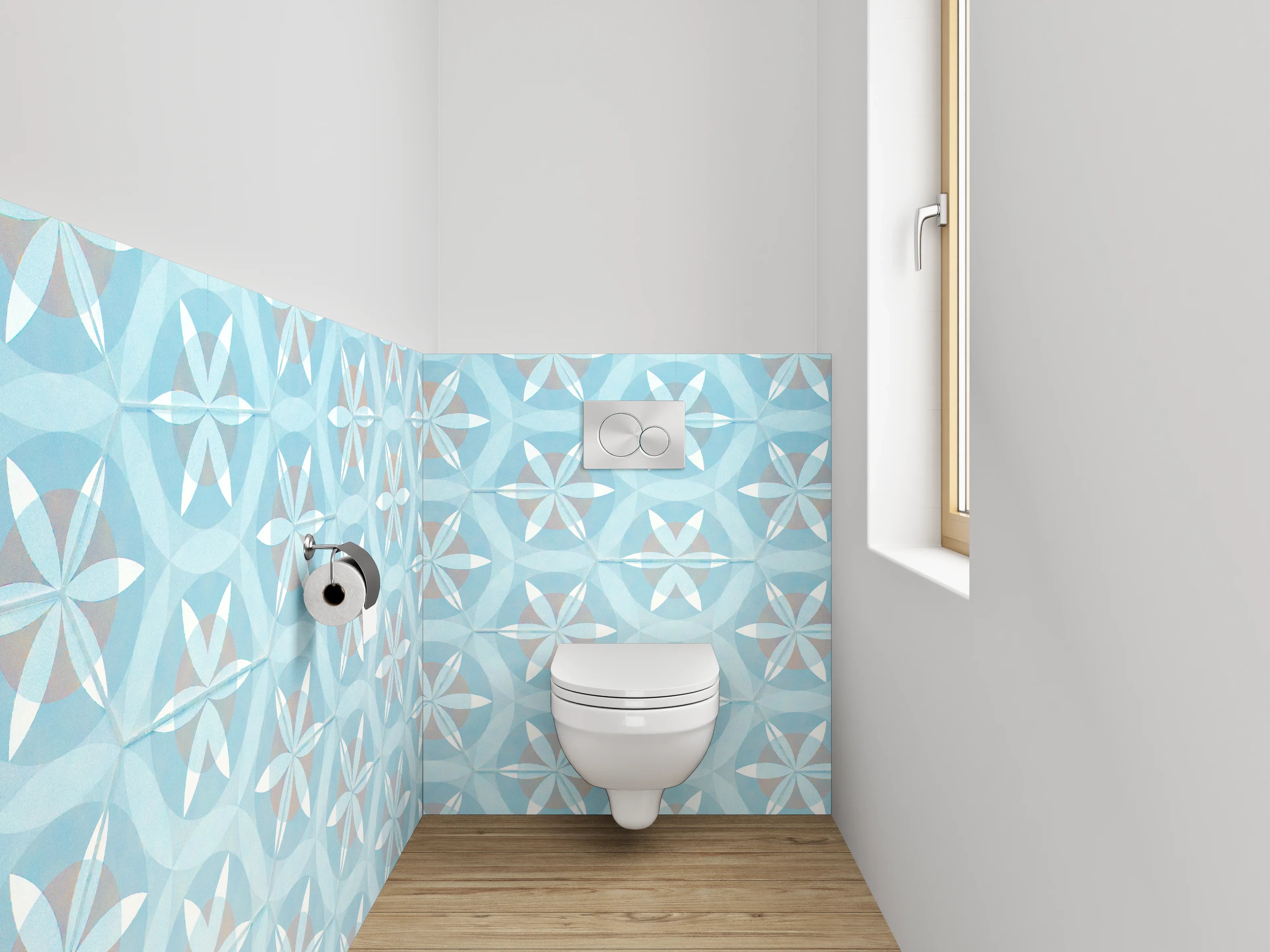WC-Rückwand - Geometrisches Muster in Eisblau