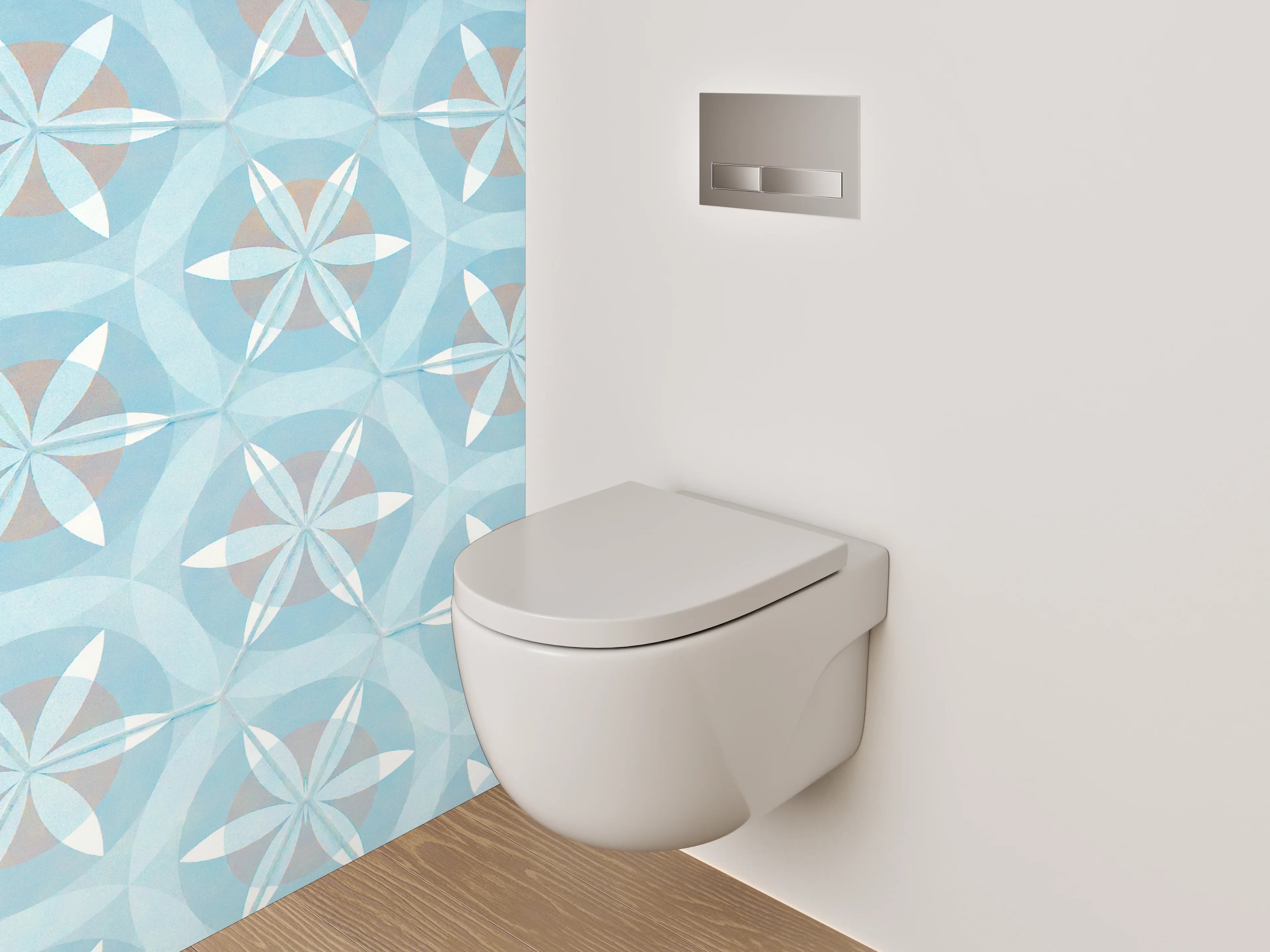 WC-Rückwand - Geometrisches Muster in Eisblau