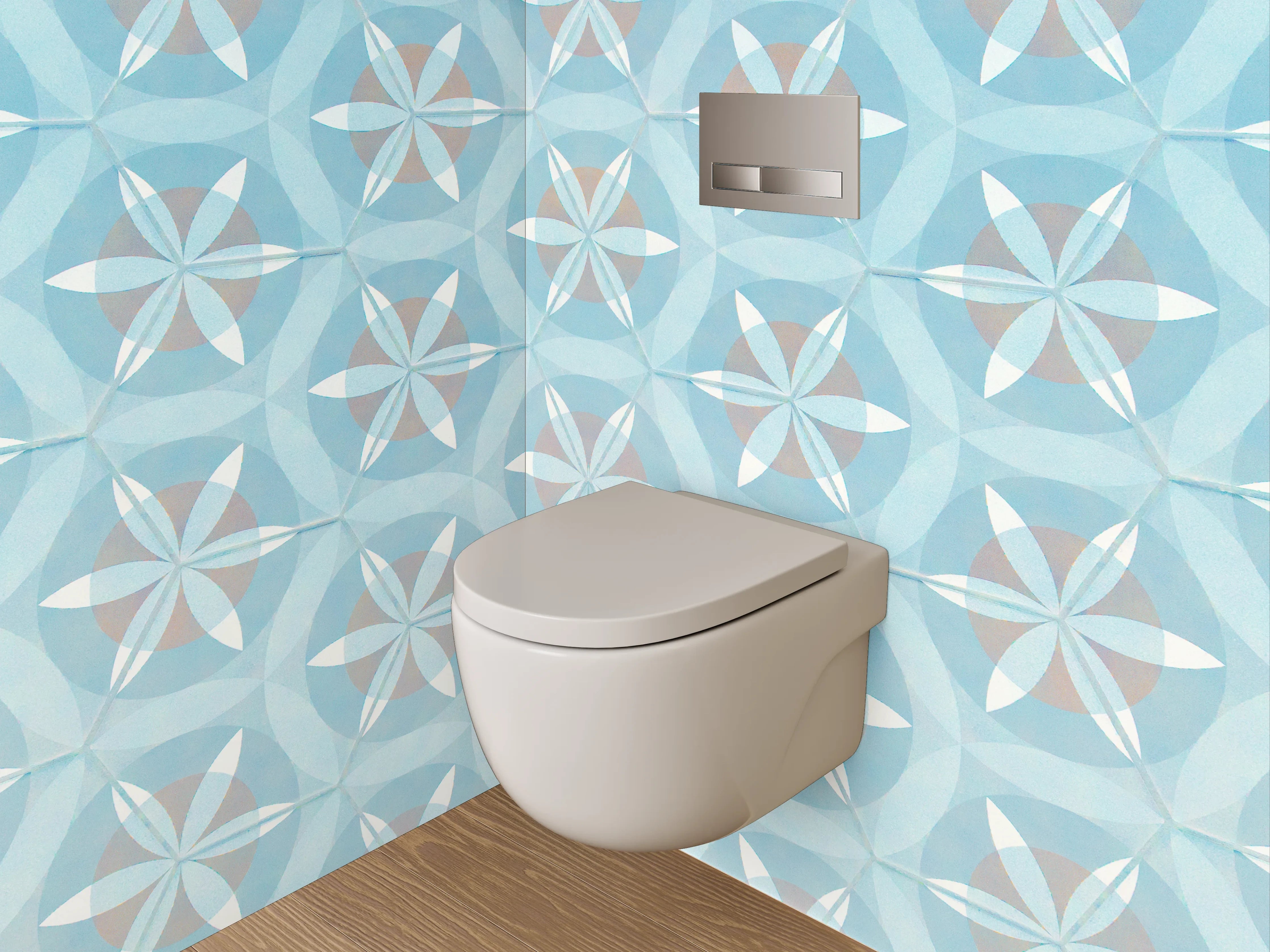 WC-Rückwand - Geometrisches Muster in Eisblau