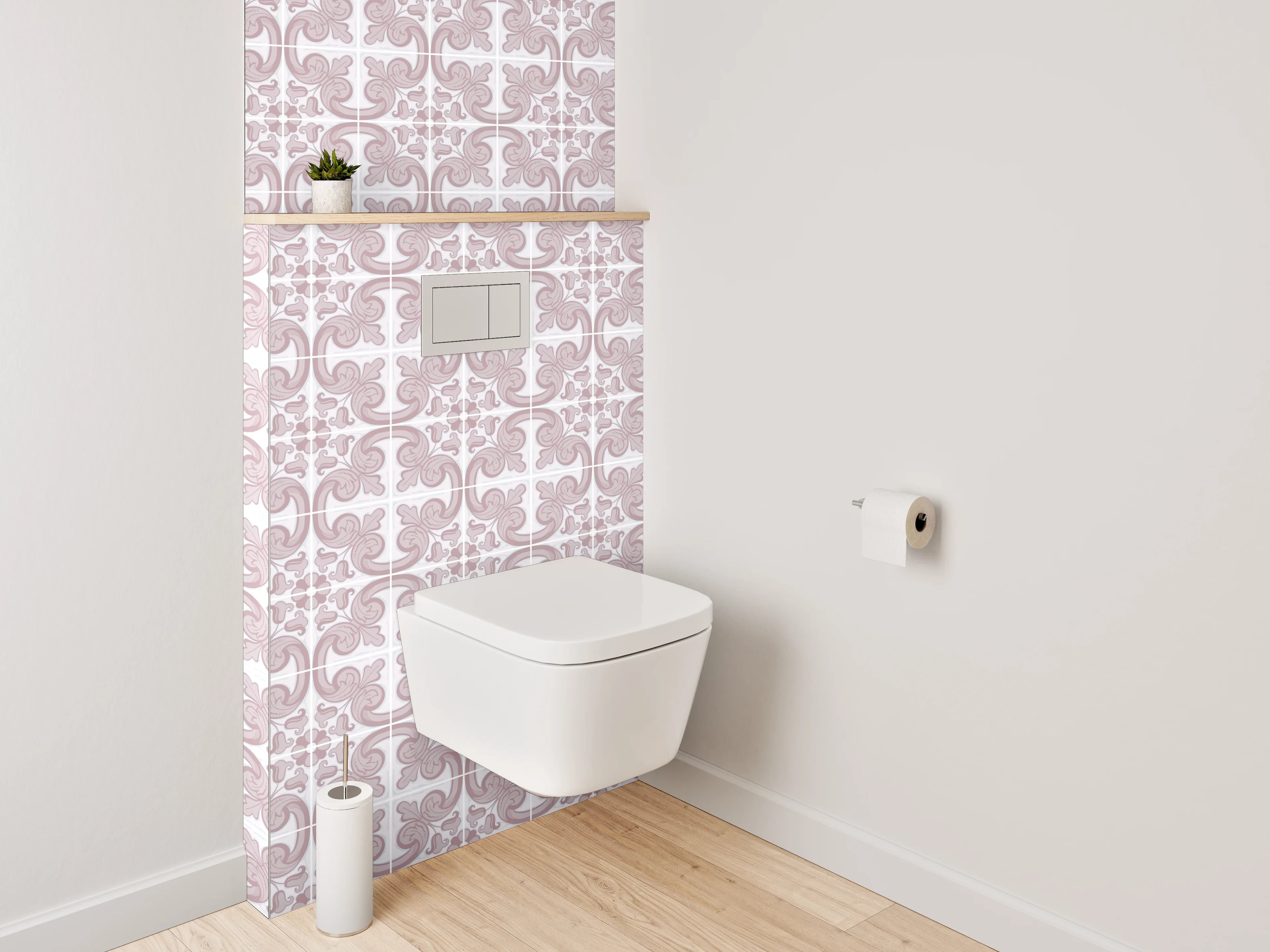 WC-Rückwand - Geometrisches Muster in Rosa und Weiß