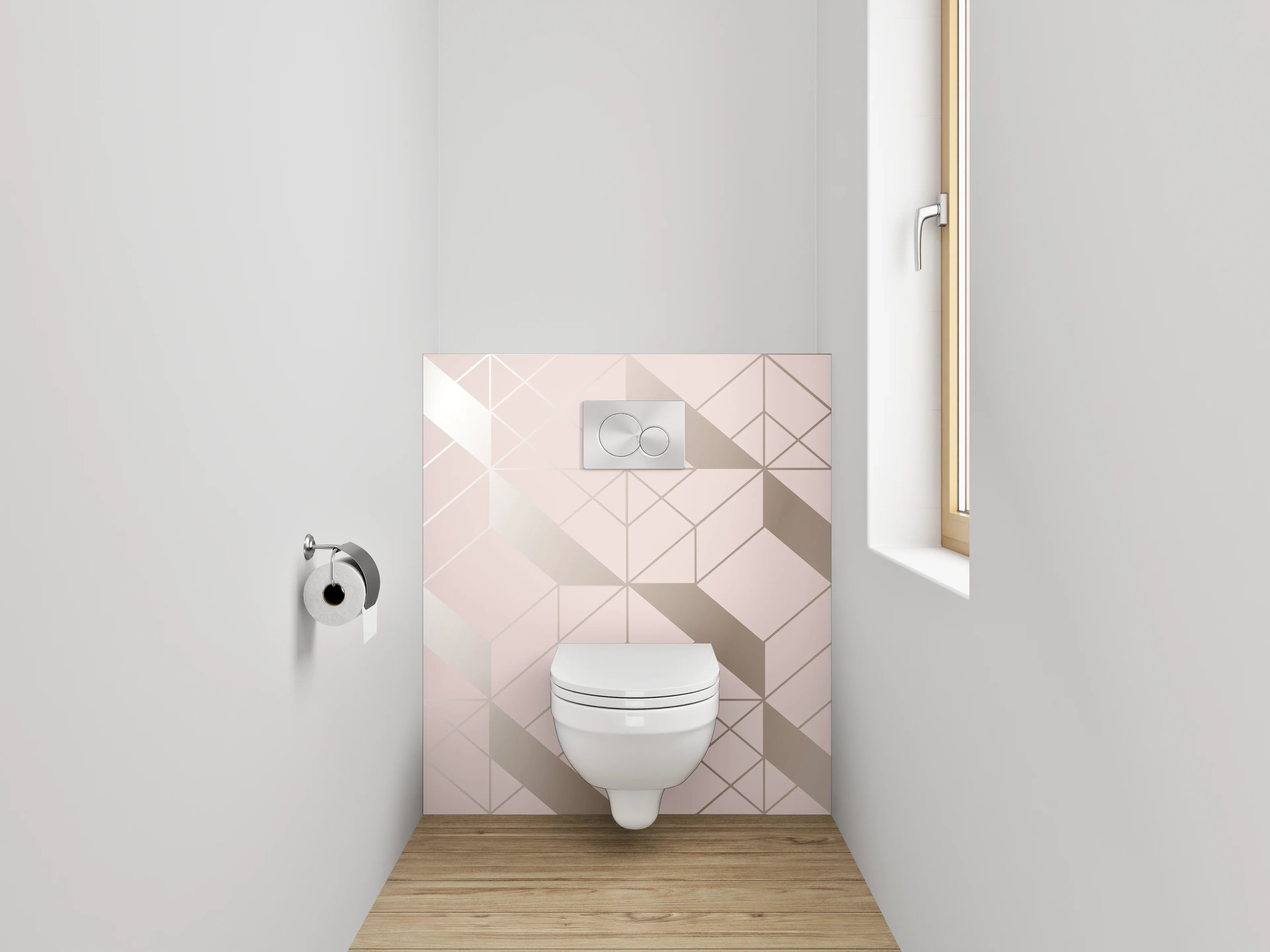 WC-Rückwand - Geometrisches Muster in Rosé Beige