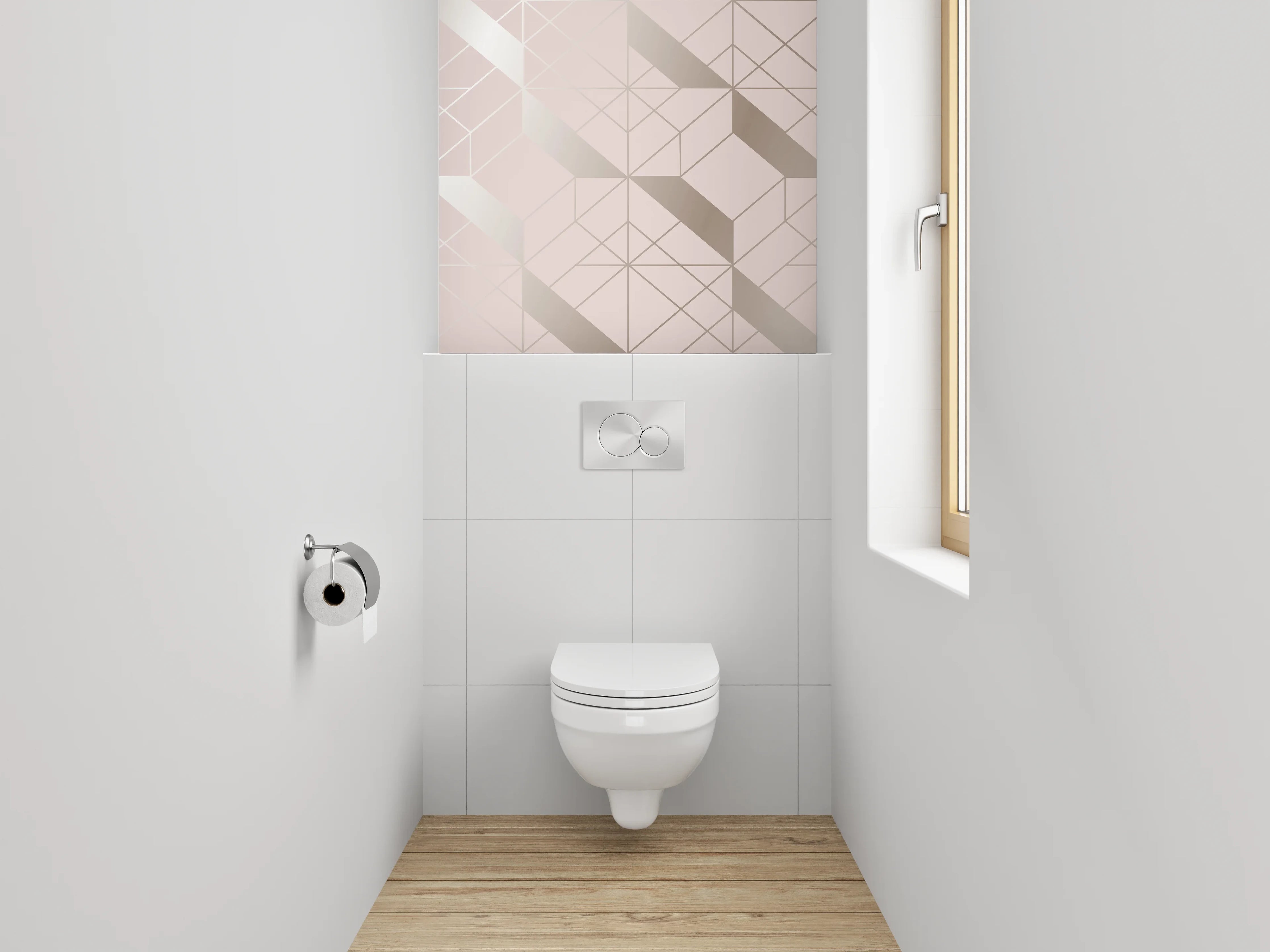 WC-Rückwand - Geometrisches Muster in Rosé Beige