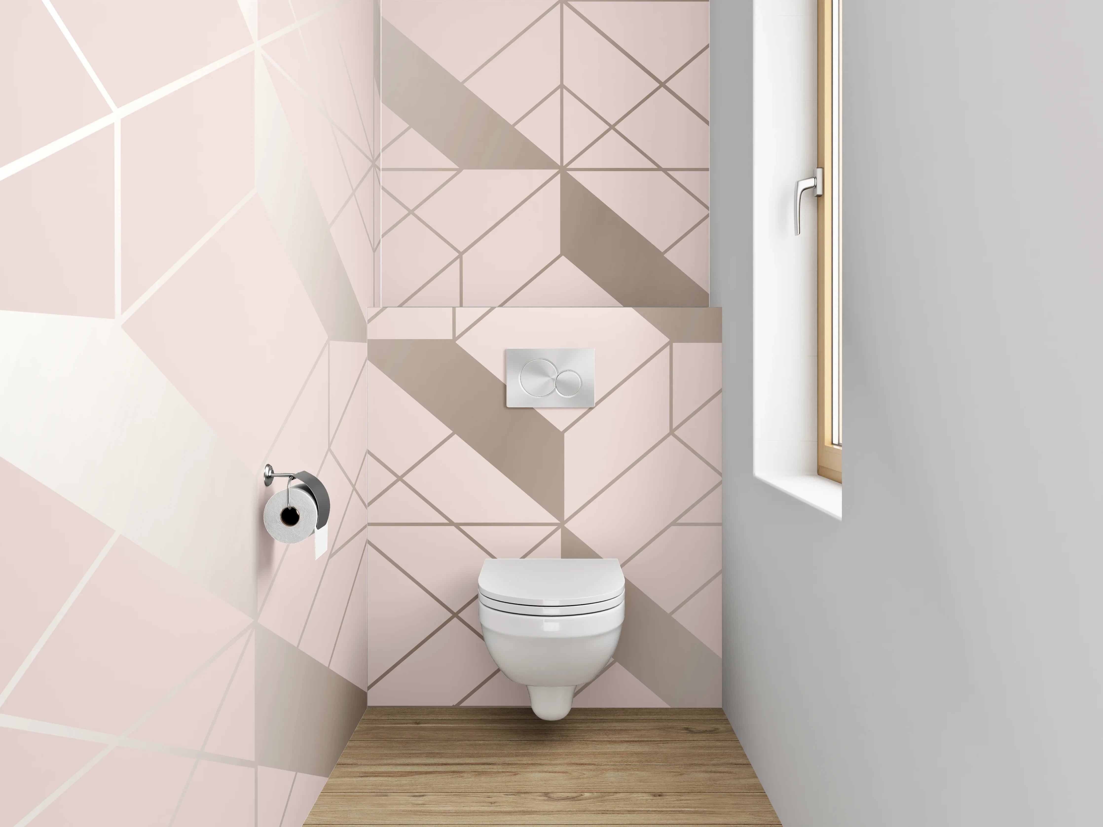 WC-Rückwand - Geometrisches Muster in Rosé Beige